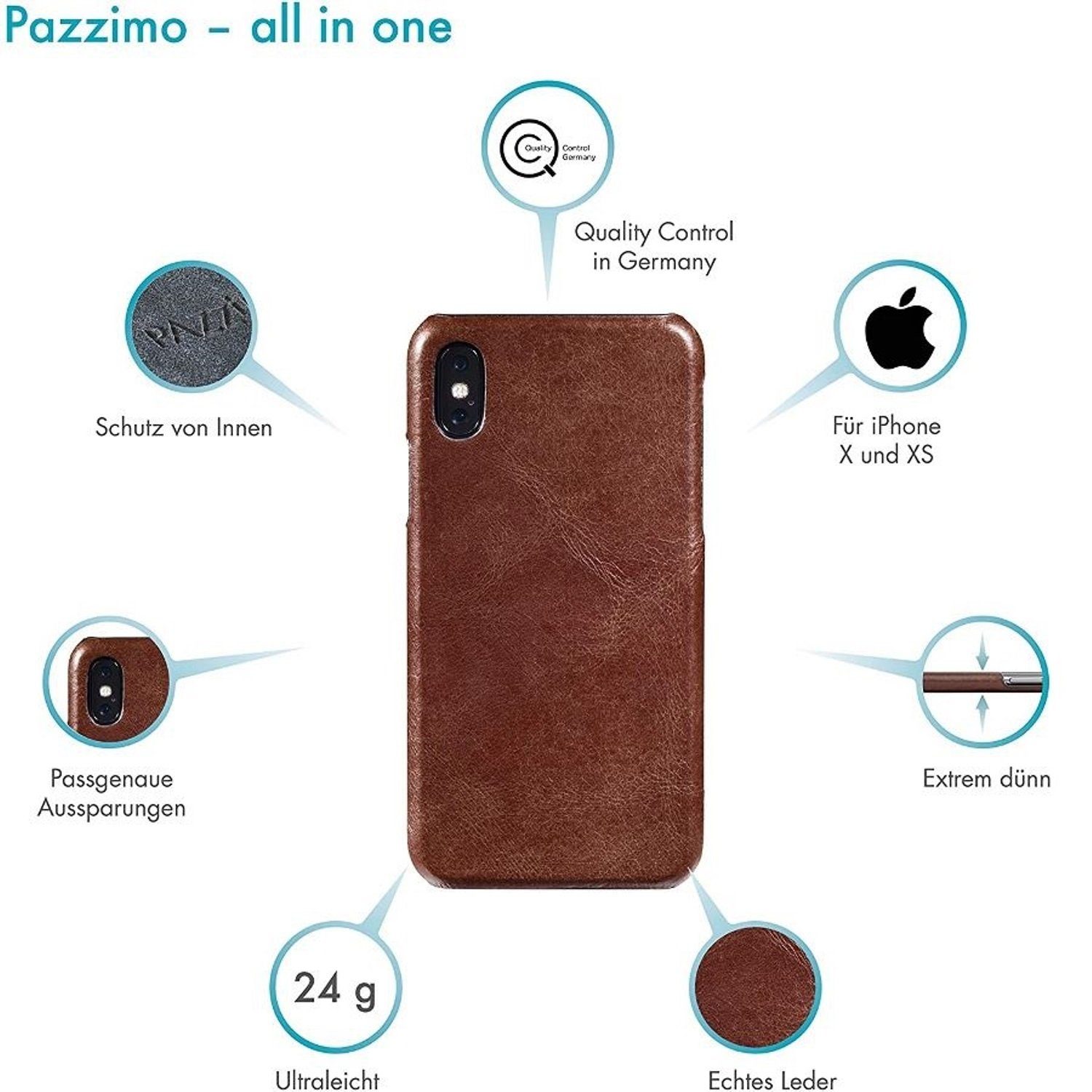 Pazzimo Handyhülle Cover Leder Hard-Case Schale Schutz-Hülle Tasche, passend für Apple iPhone X / Xs