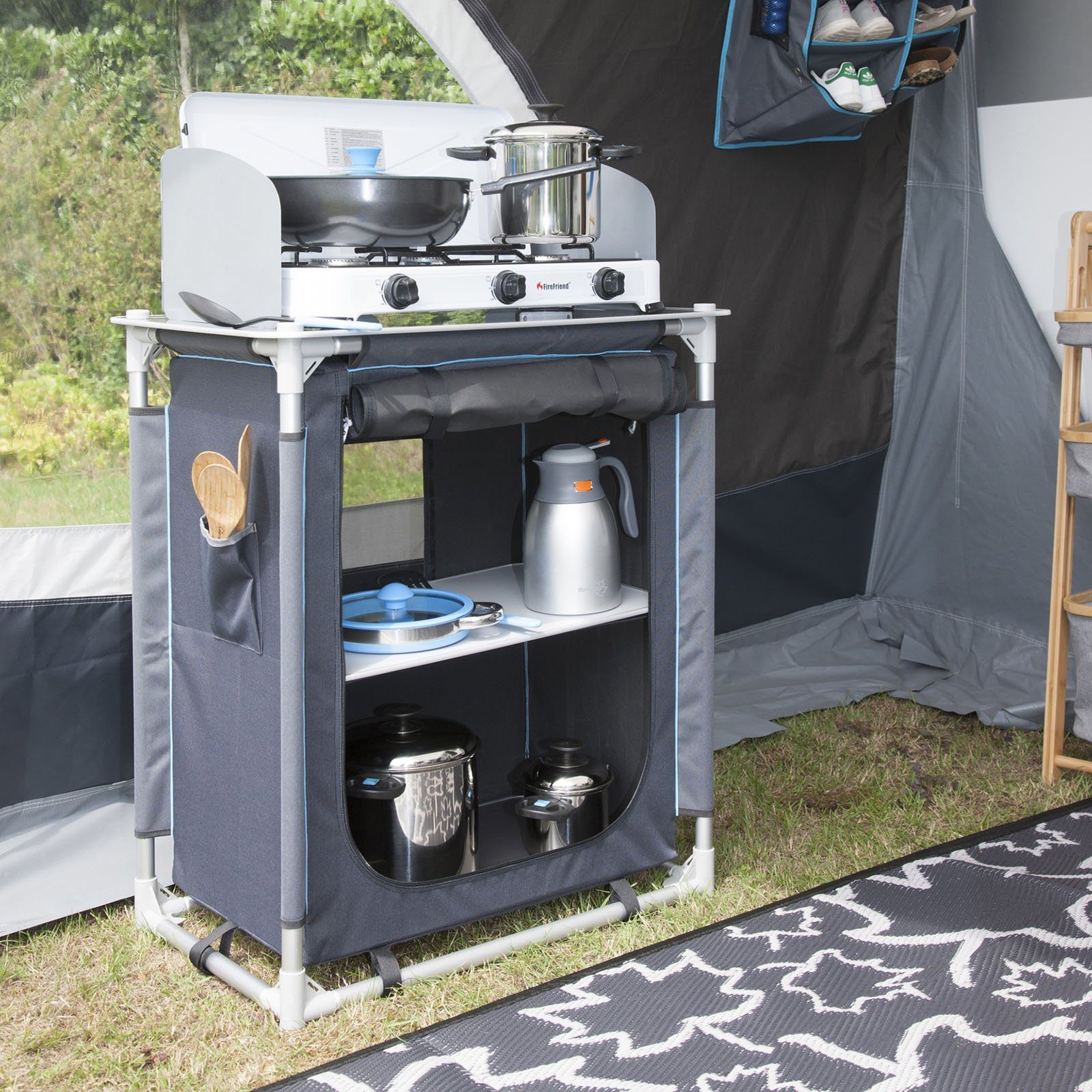 Bo-Camp Stoffschrank Alu Windschutz Reise Camping Box Schrank Küchen Küche Falt Tisch Moraine
