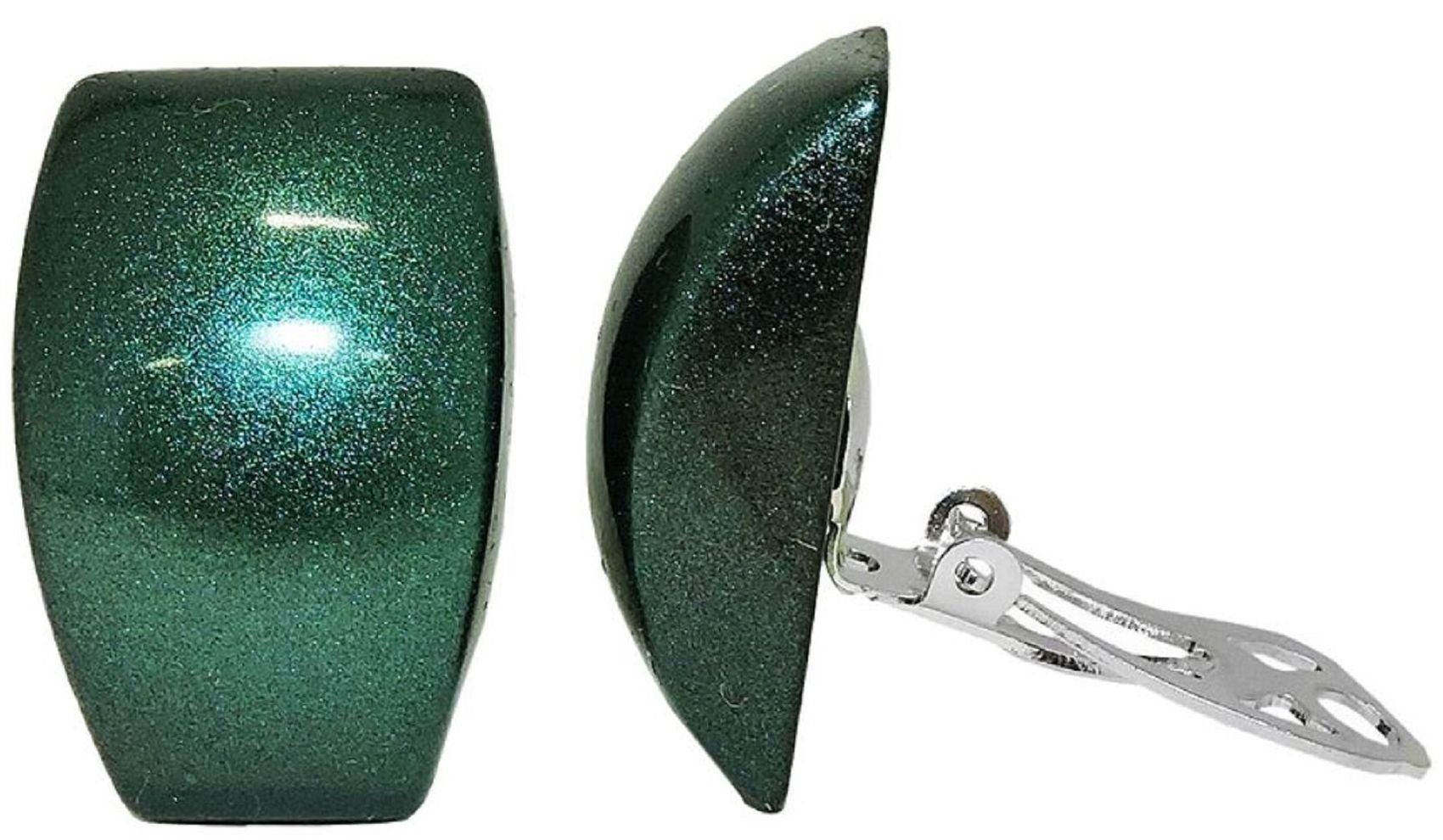 unbespielt Paar Ohrclips Modeschmuck Ohrringe grün-metallic glänzend 27 x 17 mm Kunststoff, Modeschmuck für Damen