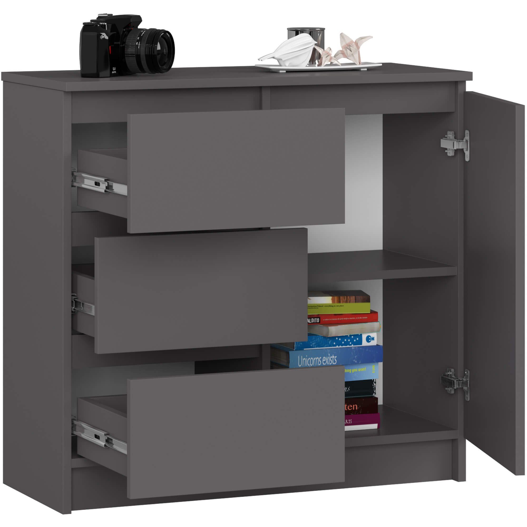 Raumhirsch Furniture Kommode mit 3 Schubladen, 1 Schranktür, 80 cm breit Holz Schrank, (viele Farbvarianten - Maße: 80 x 77 x 35 cm) - Hochwertig & stabil