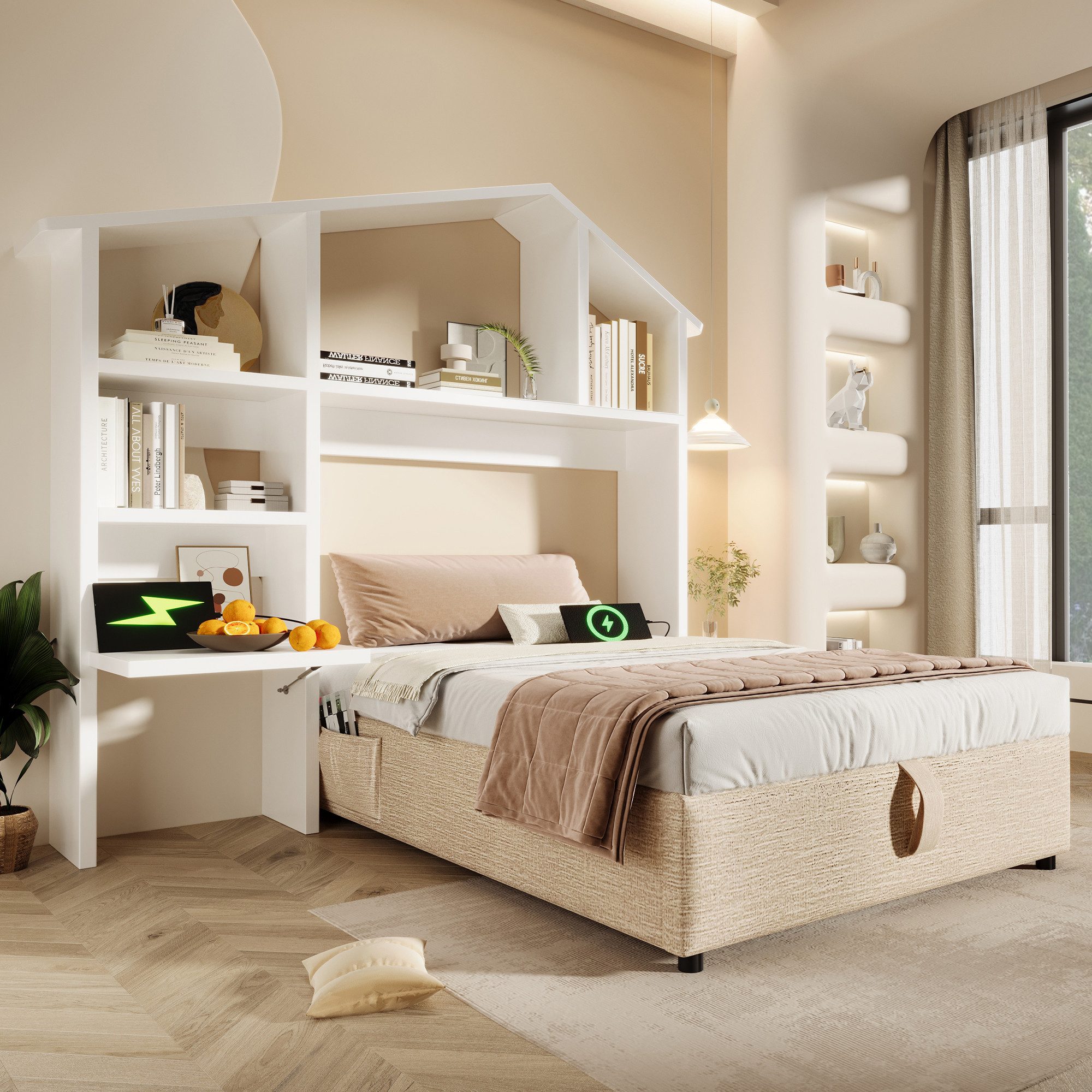 HAUSS SPOLE Polsterbett 90x190cm mit Bücherregal, günstig online kaufen