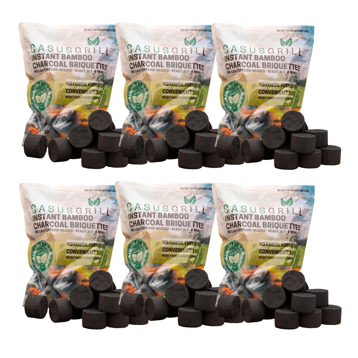 BURI Grillkamin 6x CASUSGRILL Bambus Grillbriketts Grillkohle natürliche Materialien