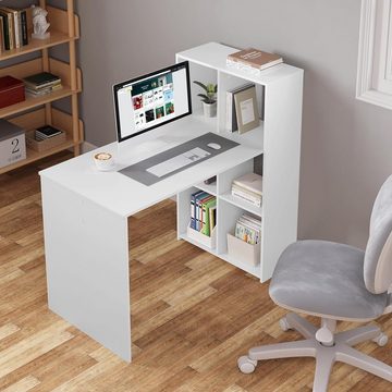 EUGAD Schreibtisch (1-St), Computertisch mit Regal Links oder rechts montierbar, weiß