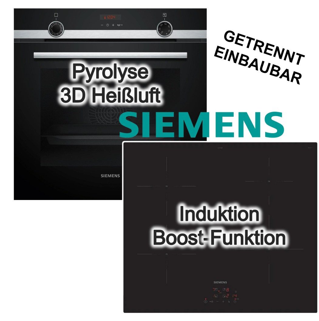 SIEMENS Backofen-Set Backofen Dampfunterstützung Pyrolyse + Induktionskochfeld Boost Touch, mit 1-fach Teilauszug, Pyrolyse-Selbstreinigung Hydrolyse