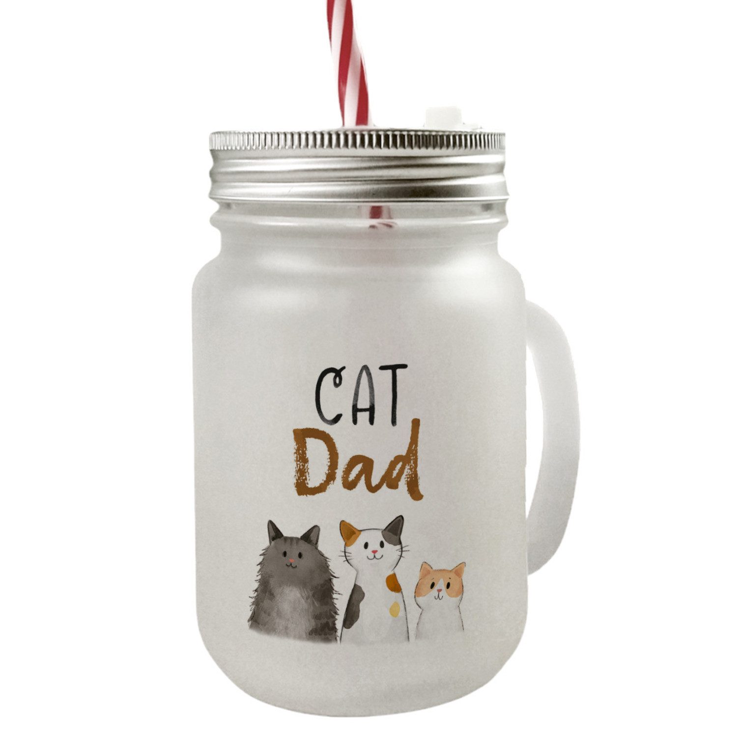 Glas Cat Dad Mason Jar Henkel Trinkglas mit Deckel mit Spruch
