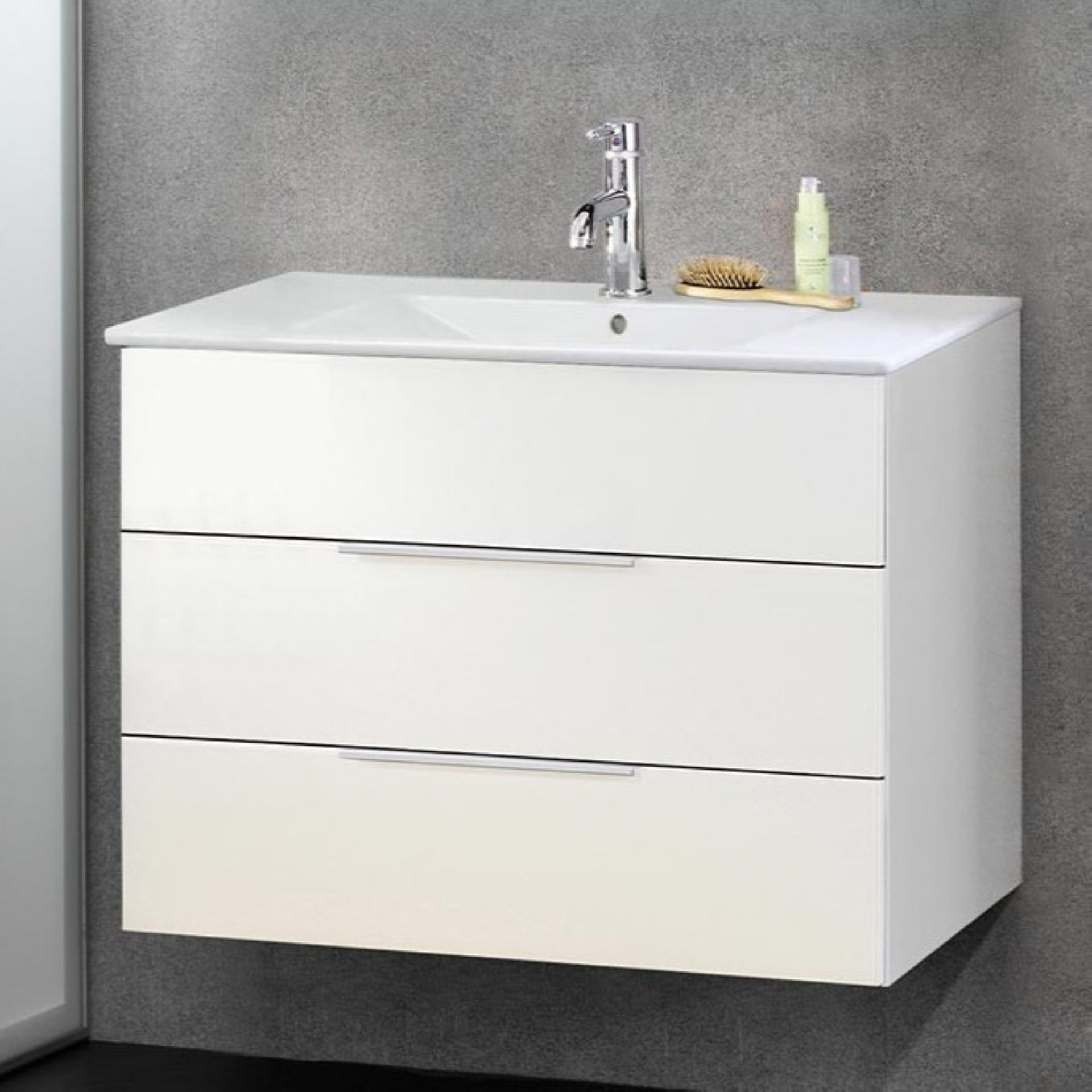 FACKELMANN Badmöbel-Set KARA Badmöbel Set 2-teilig 80cm, Weiß, Gussmarmor, 2 Schubladen