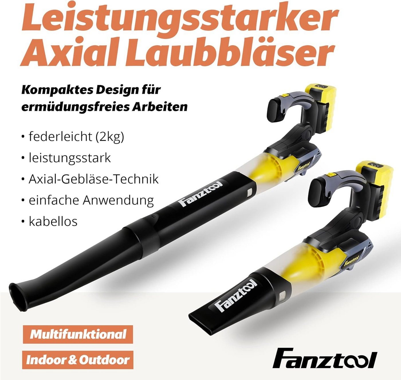 Thumbnail - Fanztool Akku-Laubbläser Axial Laubbläser mit 20V / 4 Ah Akkus und Schnellladegerät