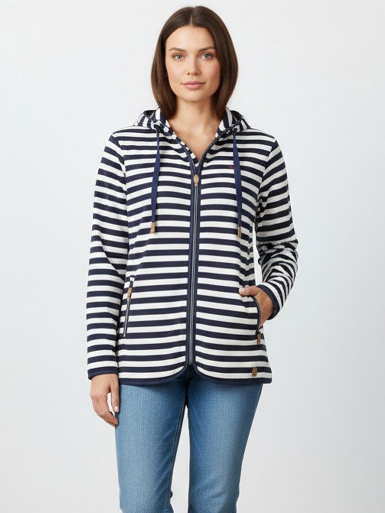 modAS Fleecejacke 40414 Damen Jacke Fleece mit Blockstreifen - Gestreifte Jacke mit Kapuze