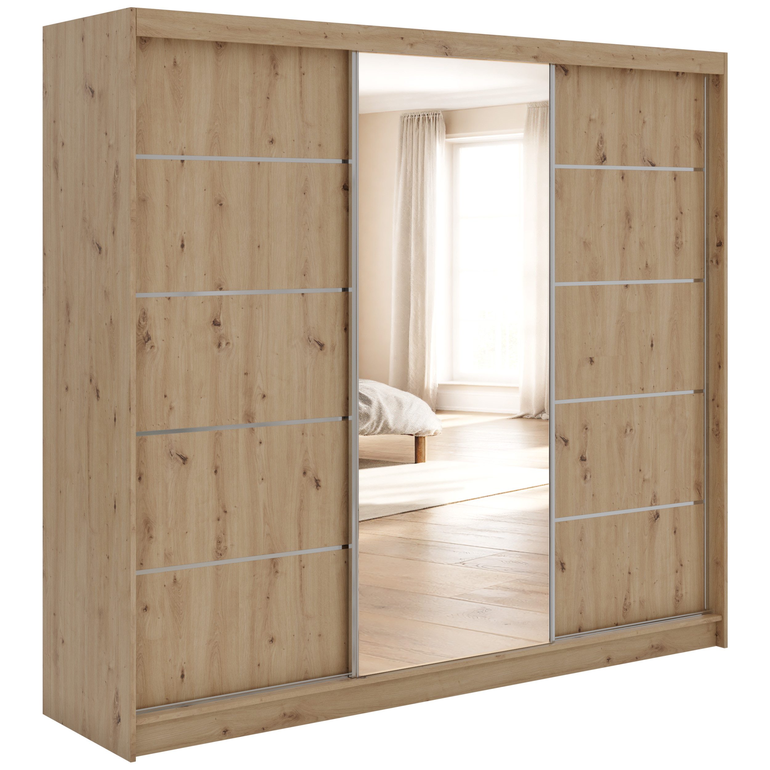 MKS MÖBEL Schiebetürenschrank SKORIA 240 (Packung, mit Schiebetüren, Kleiderstange und Regale) Schiebetüren und Spiegel, mit/ohne Schubladen, Breite 240 cm, Schrank mit Schiebetüren