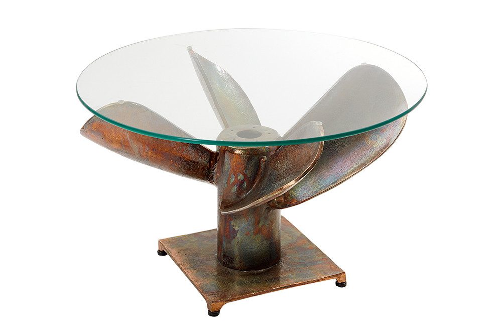 riess-ambiente Couchtisch OCEAN M Ø60cm transparent / kupfer geflammt (Einzelartikel, 1-St), Wohnzimmer · Glasplatte · rund · Maritim · Schiffsschraube · Metall