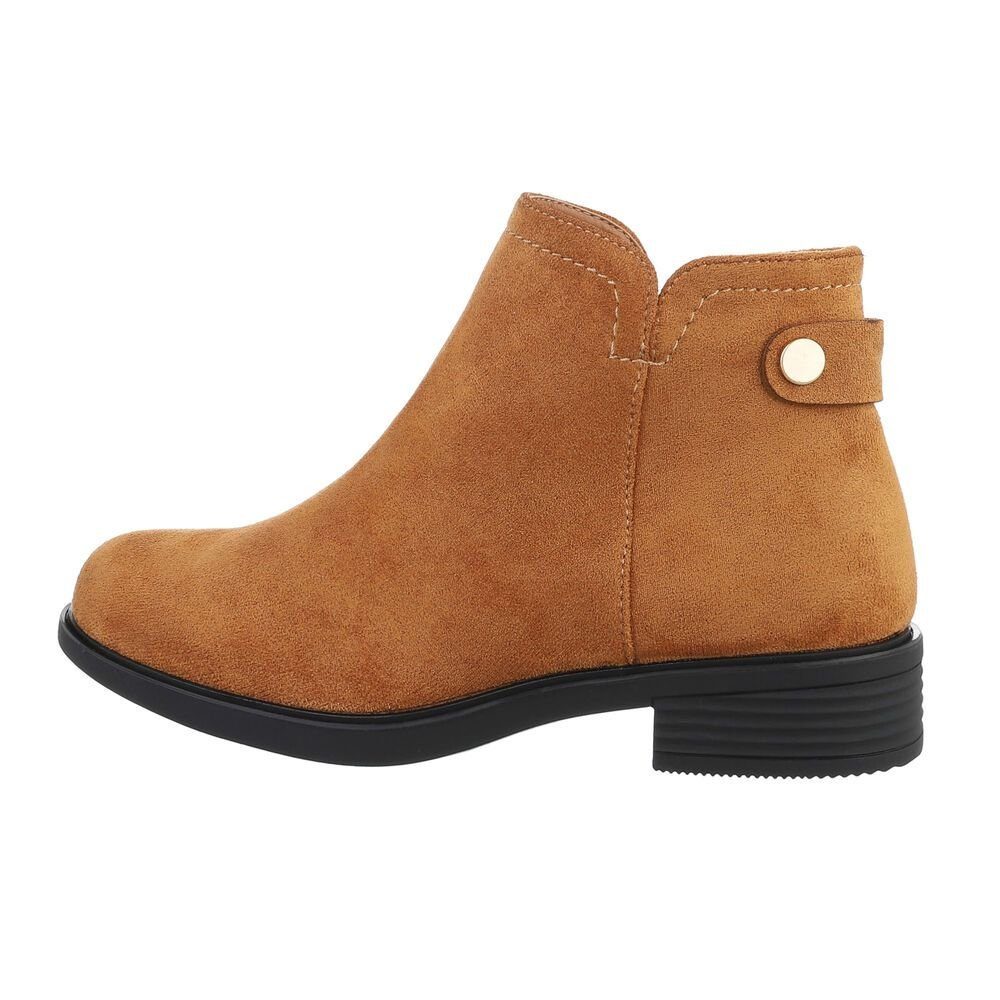 Ital-Design Damen Elegant Stiefelette Blockabsatz Flache Stiefeletten in Camel