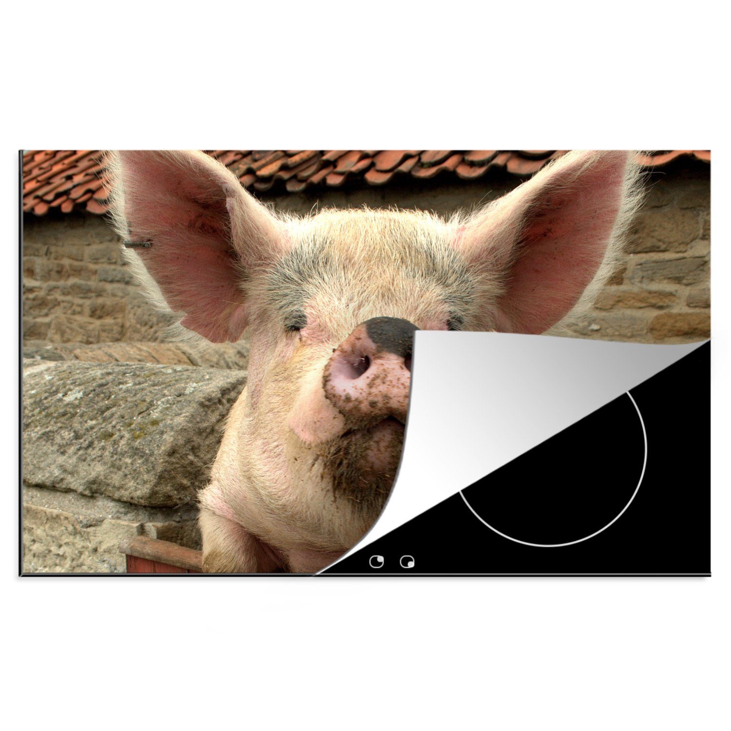 MuchoWow Herdblende-/Abdeckplatte Schwein - Rosa - Tier, Vinyl, (1 tlg), 81x52 cm, Induktionskochfeld Schutz für die küche, Ceranfeldabdeckung