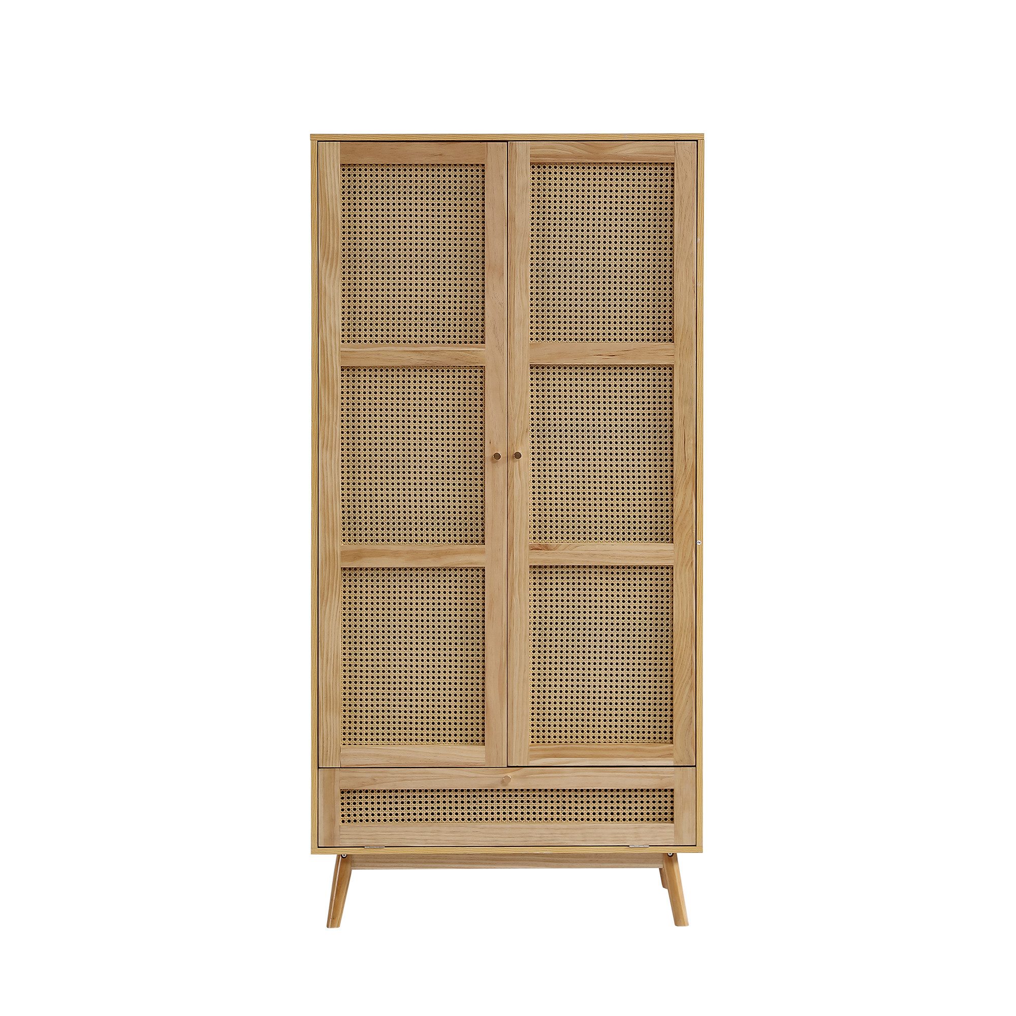 EXTSUD Kleiderschrank Kleiderschrank 2 Türen – mit Stange, Rattan-Optik, 90×45×183 cm Rattannetz, Wohnzimmer, mit unterem Flip-Top-Deckel