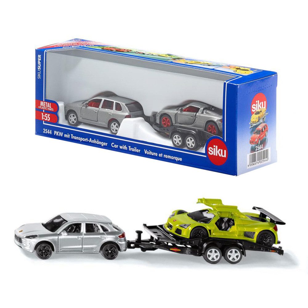 SIEPER Modellauto siku Porsche Macan mit PKW-Anhänger und PKW 1:55