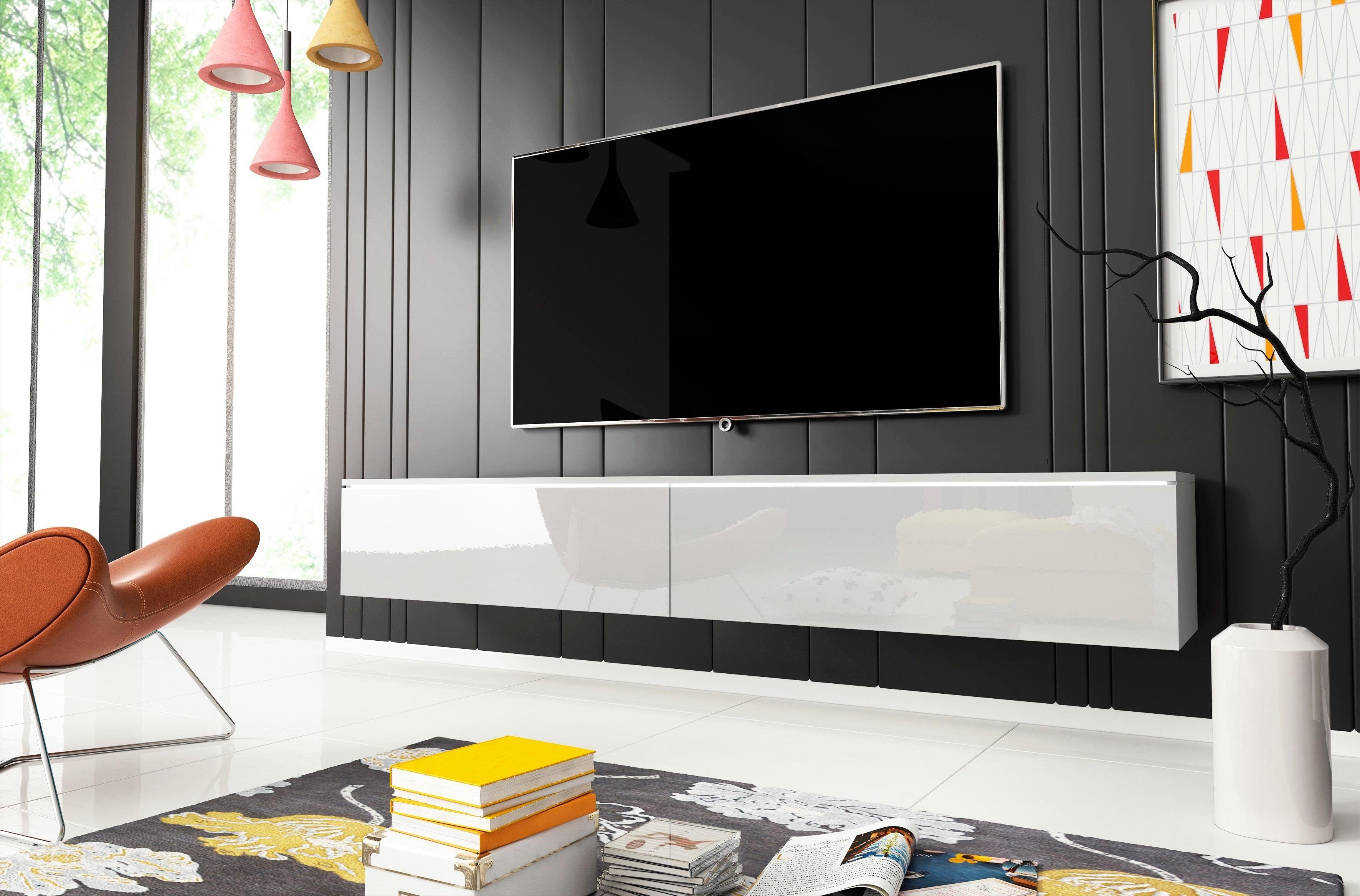 Home affaire Lowboard LOWBOARD VERA, wahlweise mit oder ohne Beleuchtung, Modernes griffloses TV-Board, 180 cm TV-Schrank, stehend und hängend