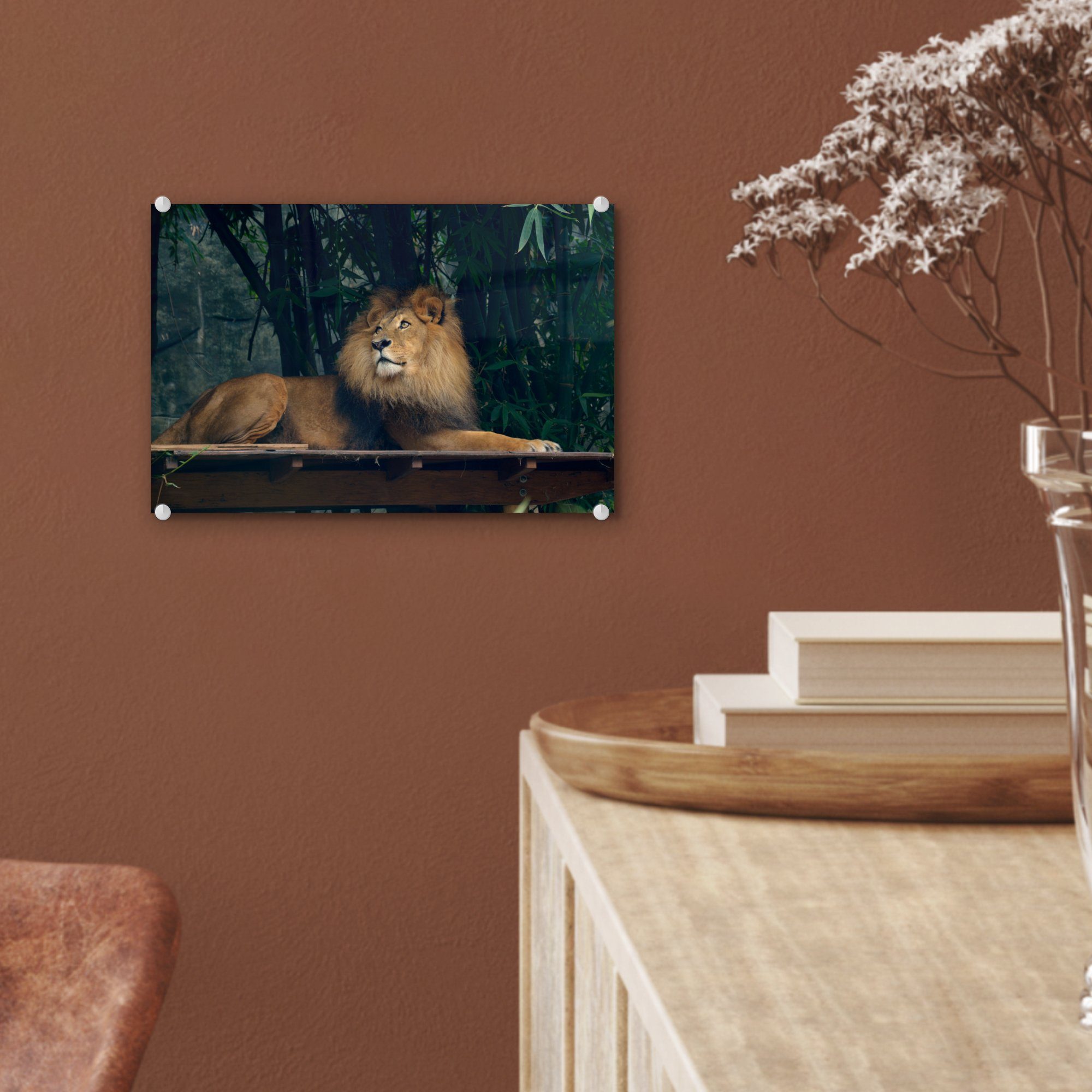Wanddekoration Wald - auf Acrylglasbild - Foto - - Löwe Bilder Wild, (1 auf MuchoWow Glasbilder St), Glas Wandbild Glas -