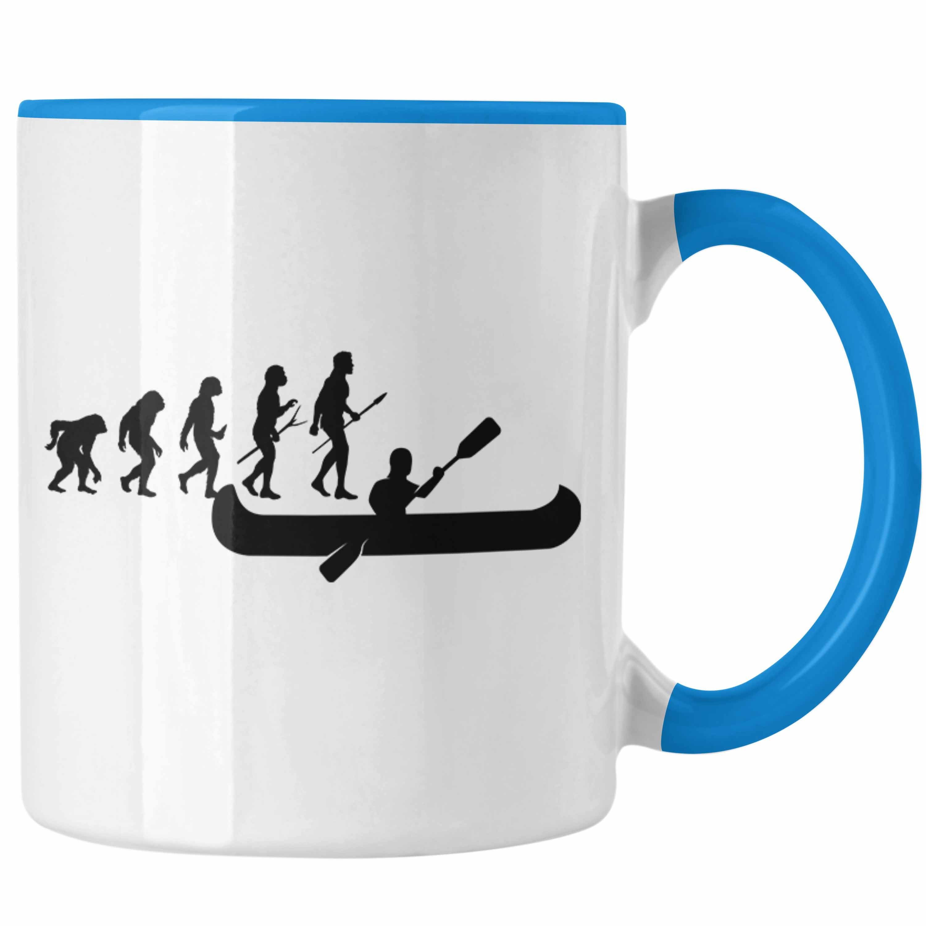 Trendation Tasse Trendation - Kajak Kanu Tasse Geschenk Kanu-Fahrer Geschenkidee Evolution Geburtstag Überraschung Blau