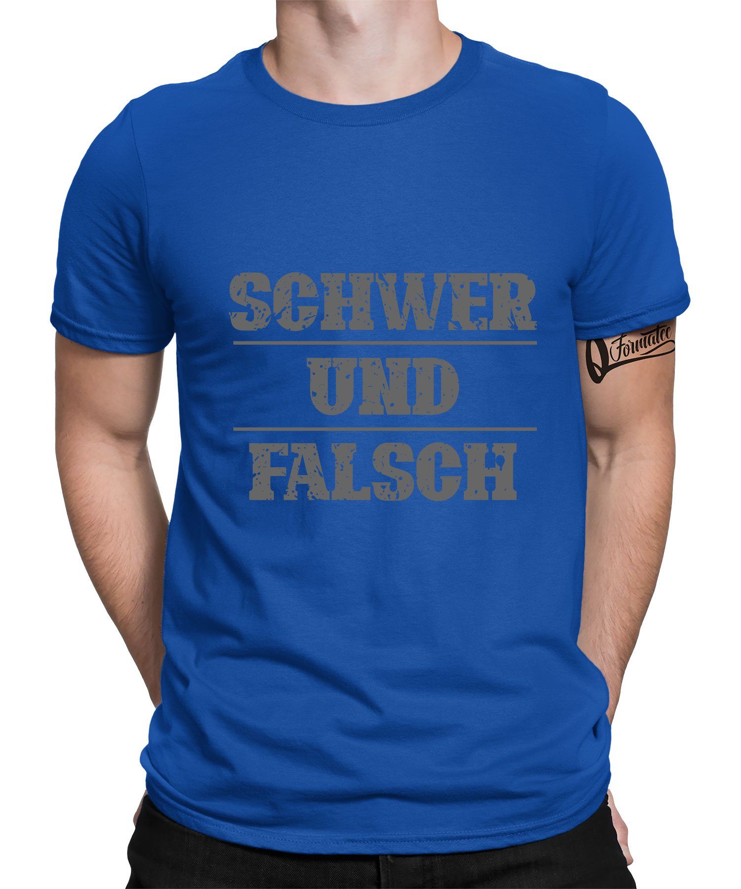 und Quattro T-Shirt Schwer - Herren Fitness (1-tlg) Kurzarmshirt Falsch Workout Blau Formatee Gym