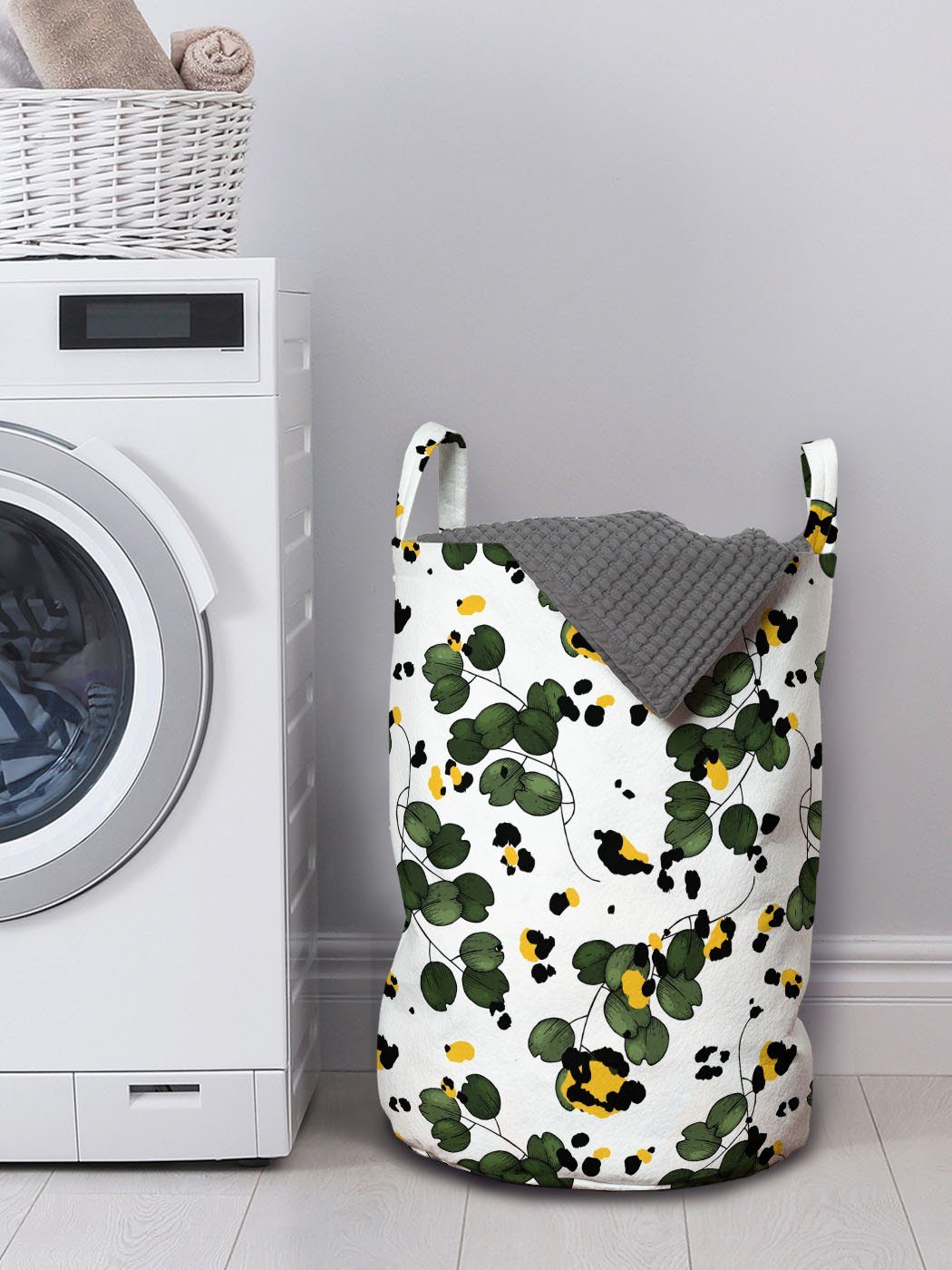 Abakuhaus Wäschesäckchen Wäschekorb mit Griffen Kordelzugverschluss für Pflanzen Waschsalons, handgemachte Abstrakt und Spots