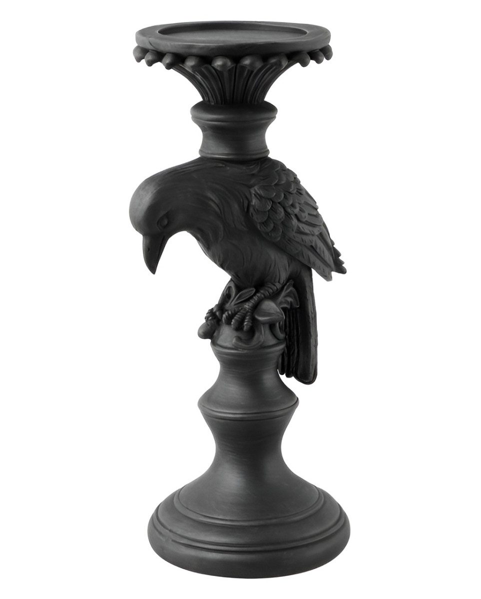 Horror-Shop Dekofigur Schwarzer Kerzenleuchter mit Raben 29cm