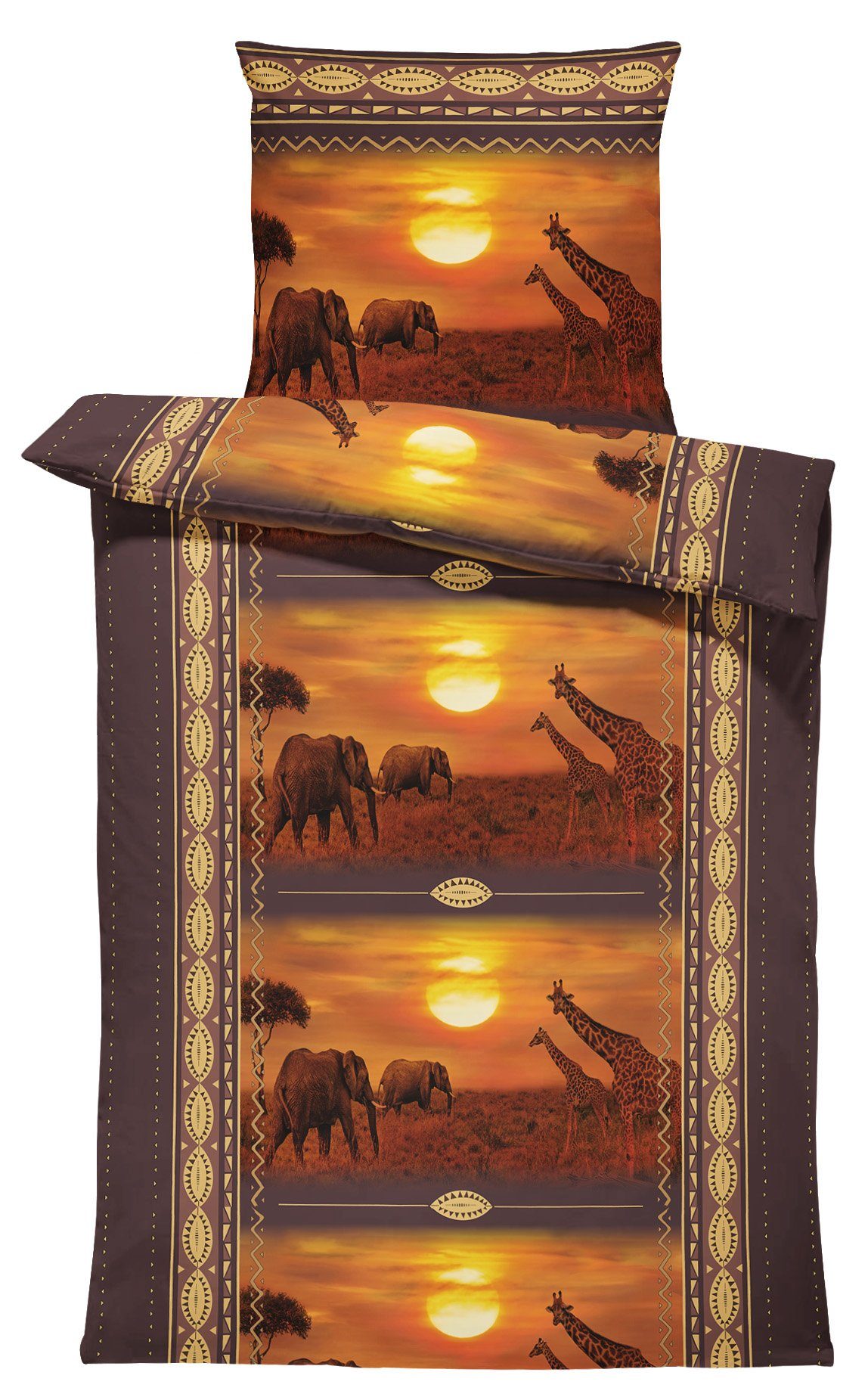One Home Bettwäsche Afrika Savanne, Mikrofaser, 4 teilig, Safari, Elefanten günstig online kaufen