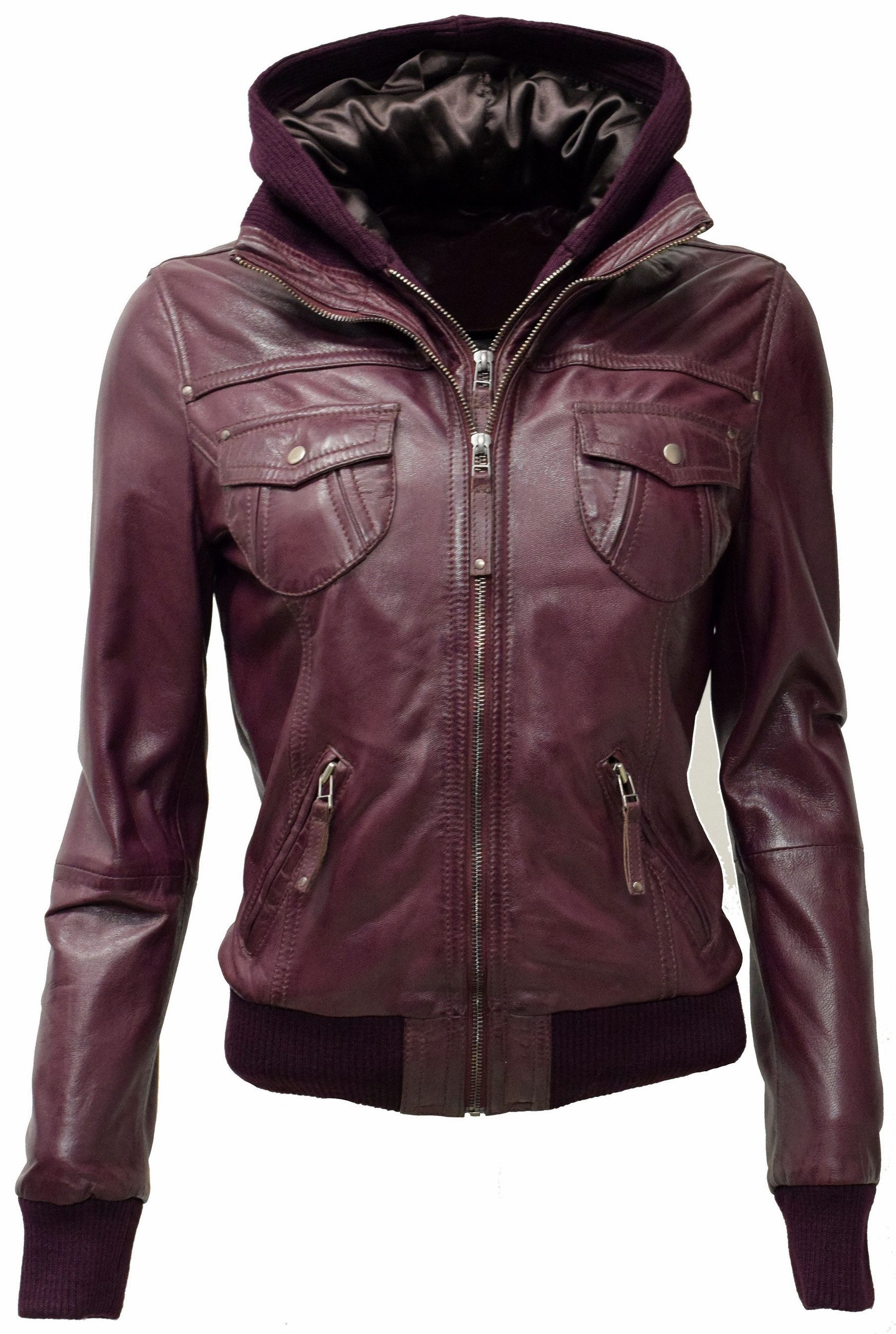 Zimmert Leather Lederjacke Fibi Blouson, Kapuze, Burgund, Rot, Schwarz, Übergangsjacke
