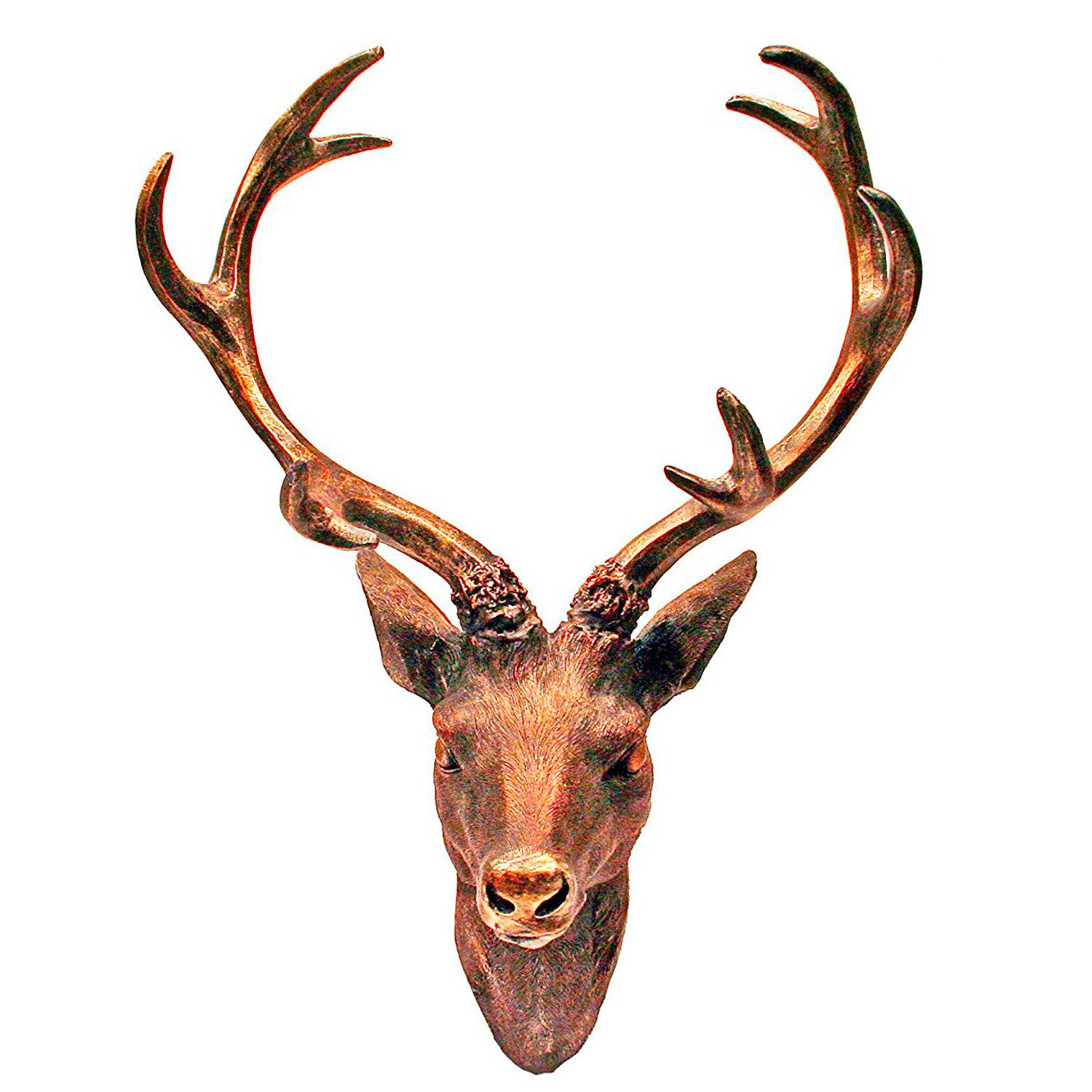 Mojawo Wanddekoobjekt XL Hirschgeweih Hirschkopf Geweih 10-Ender Bronze Optik 30x18x40cm