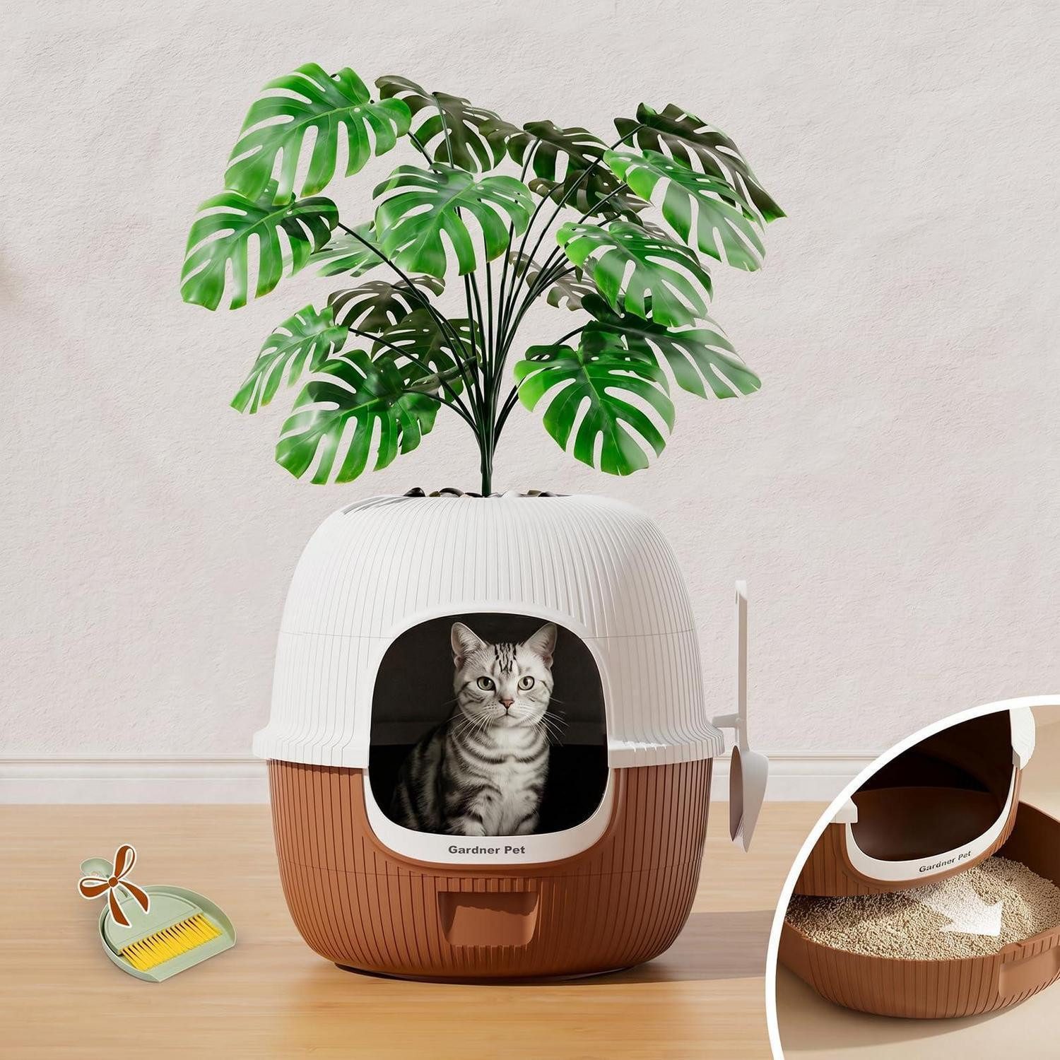 LuxusKollektion Katzentoilette Katzentoilette Blumentopf 49x49x50cm dunkelbraun