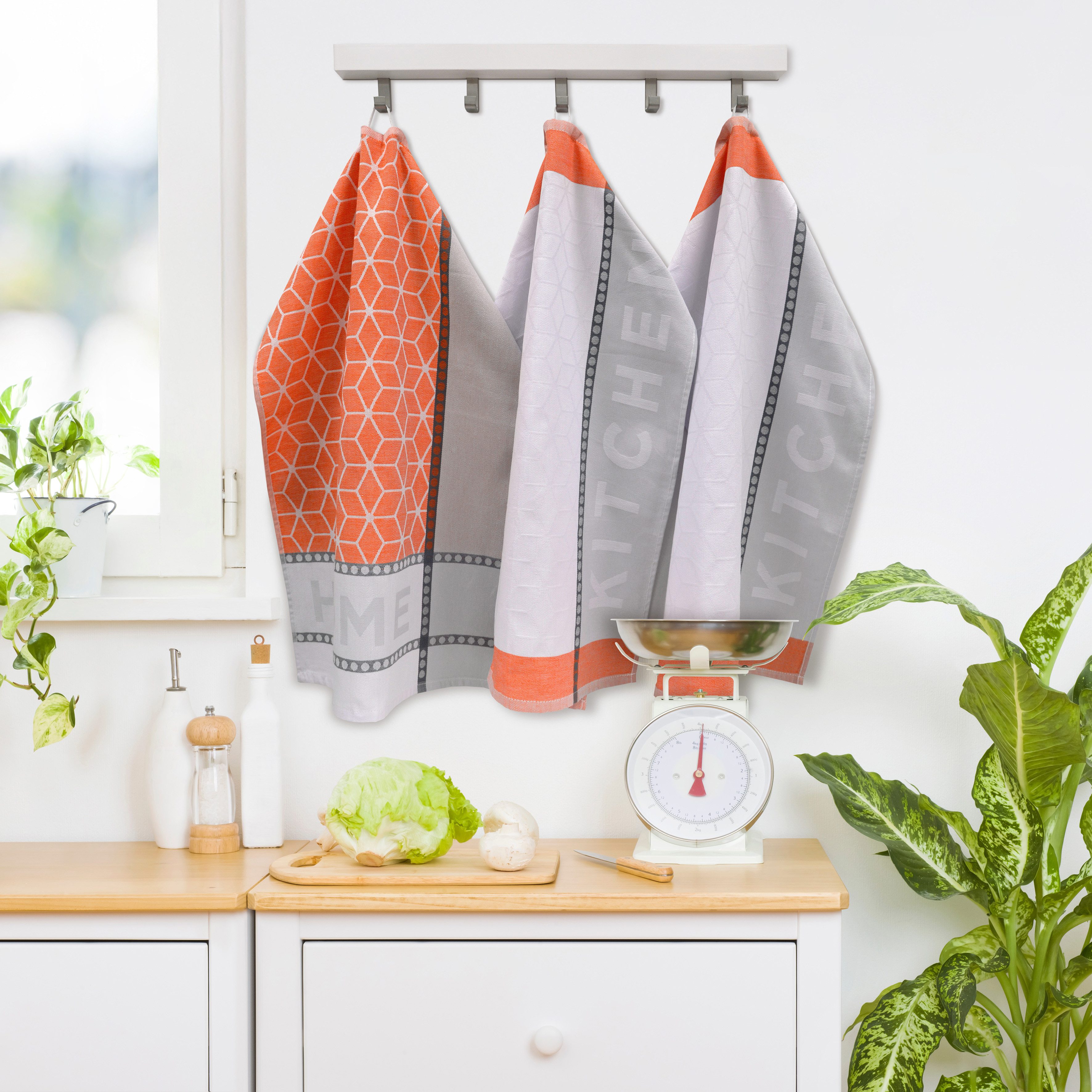 Dyckhoff Geschirrtuch HOME / KITCHEN, Maße je Tuch ca. 50x70 cm, (Set, 6-tlg), mit zwei verschiedenen Motiven