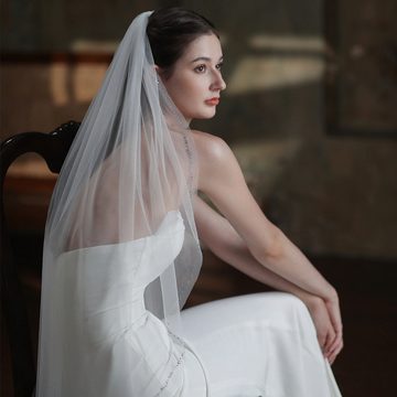 AUKUU Kopftuch Einlagiger Einlagiger Brautschleier im Retro Stil heißer, Diamant weiße Hochzeit weicher Schleier Kopfschmuck 80 cm–100