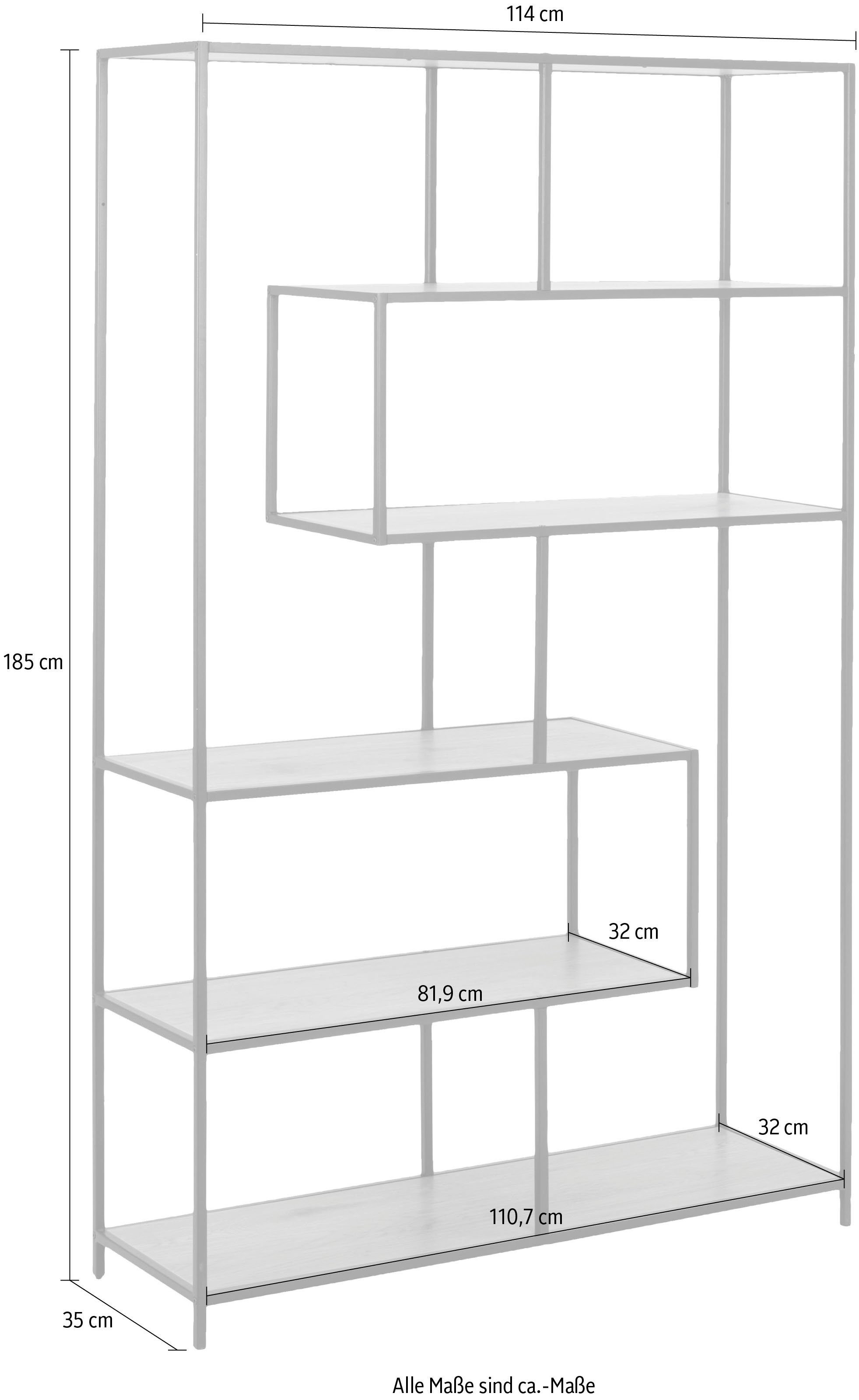 Design, modernes Bücherregal, ACTONA / Details asymmetrische schwarz schwarz Esche 5 matt | schwarz GROUP Einlegeböden, Metallgestell,