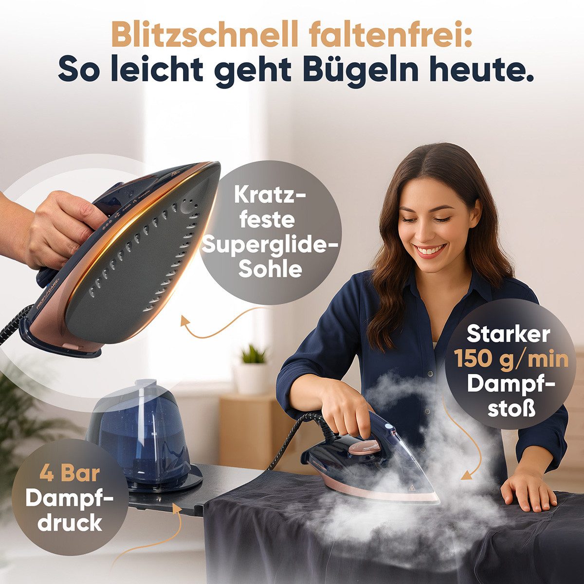 ProfiCare Dampfbügelstation PC-DBS 3127, Dampfbügelstation, Keramiksohle, 2400W