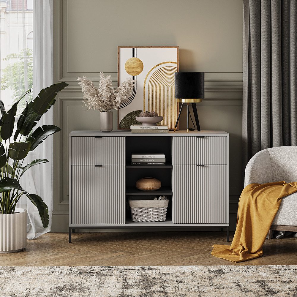 Vicco Kommode Eliza, Grau, 120 x 81.2 cm mit 2 Schubladen und 2 Türen (1 St)
