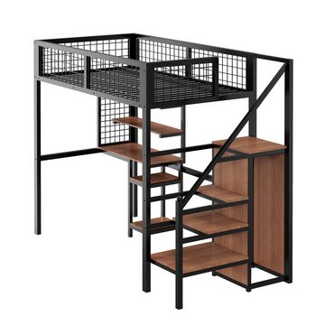 PFCTART Hochbett Kinderbett mit Eisenrahmen Kleiderschrank und Computertisch, Schwarz (90x200cm mit Sicherheitsleiter)