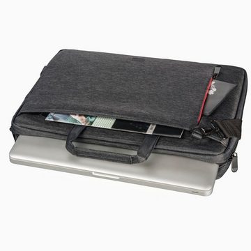 Hama Laptoptasche Notebook Tasche bis 44cm (17,3), Farbe Schwarz, modisches Design, Mit Tabletfach, Vordertaschen, Organizerstruktur, Trolleyband,USB-Port