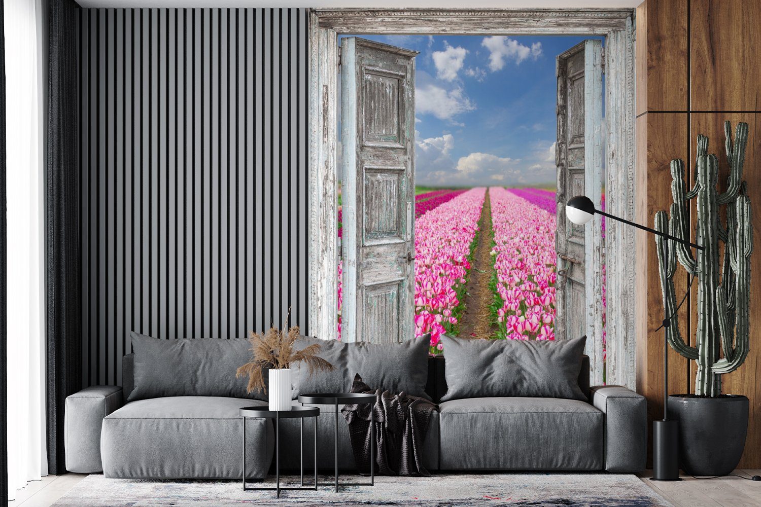 - Tulpen Wandtapete St), Matt, Regenbogen, - bedruckt, für Ansicht Tapete - MuchoWow Vinyl (4 Montagefertig Wohnzimmer, Fototapete Blumen