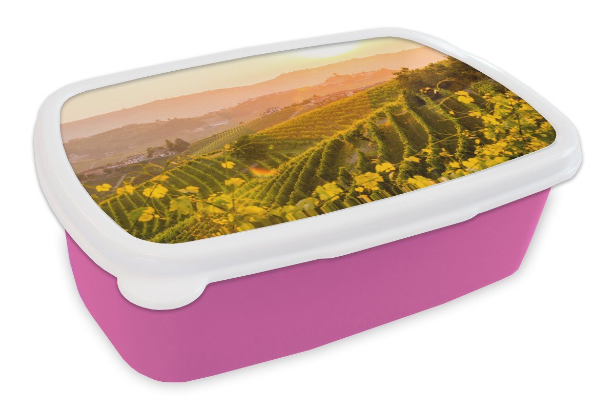 MuchoWow Lunchbox Italien - Weinberg - Sonne, Kunststoff, (2-tlg), Brotbox für Erwachsene, Brotdose Kinder, Snackbox, Mädchen, Kunststoff rosa