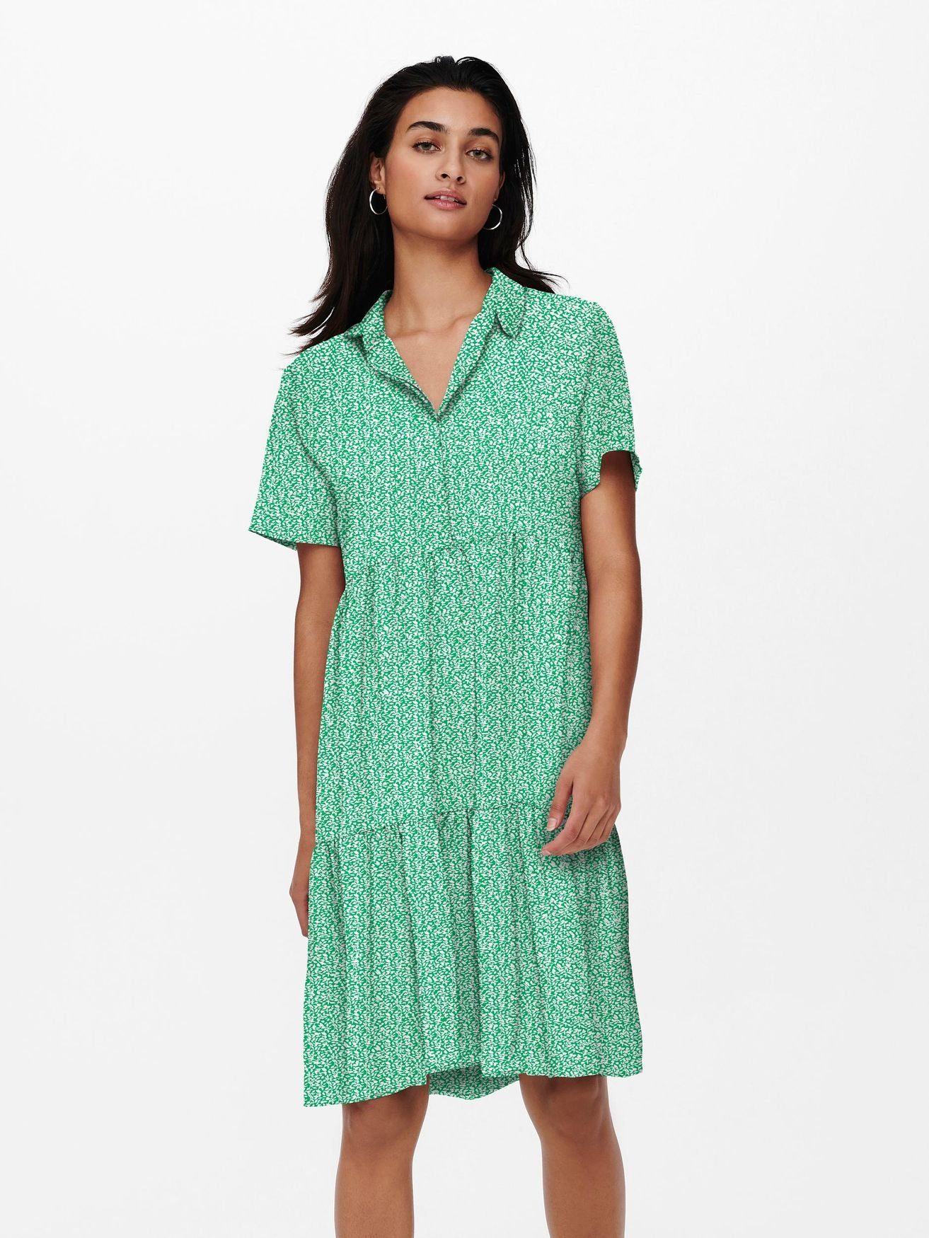 JACQUELINE de YONG Shirtkleid Lockeres Mini Print Kleid Blusen Kurzarm Dress JDYPIPER (knielang) 4880 in Grün