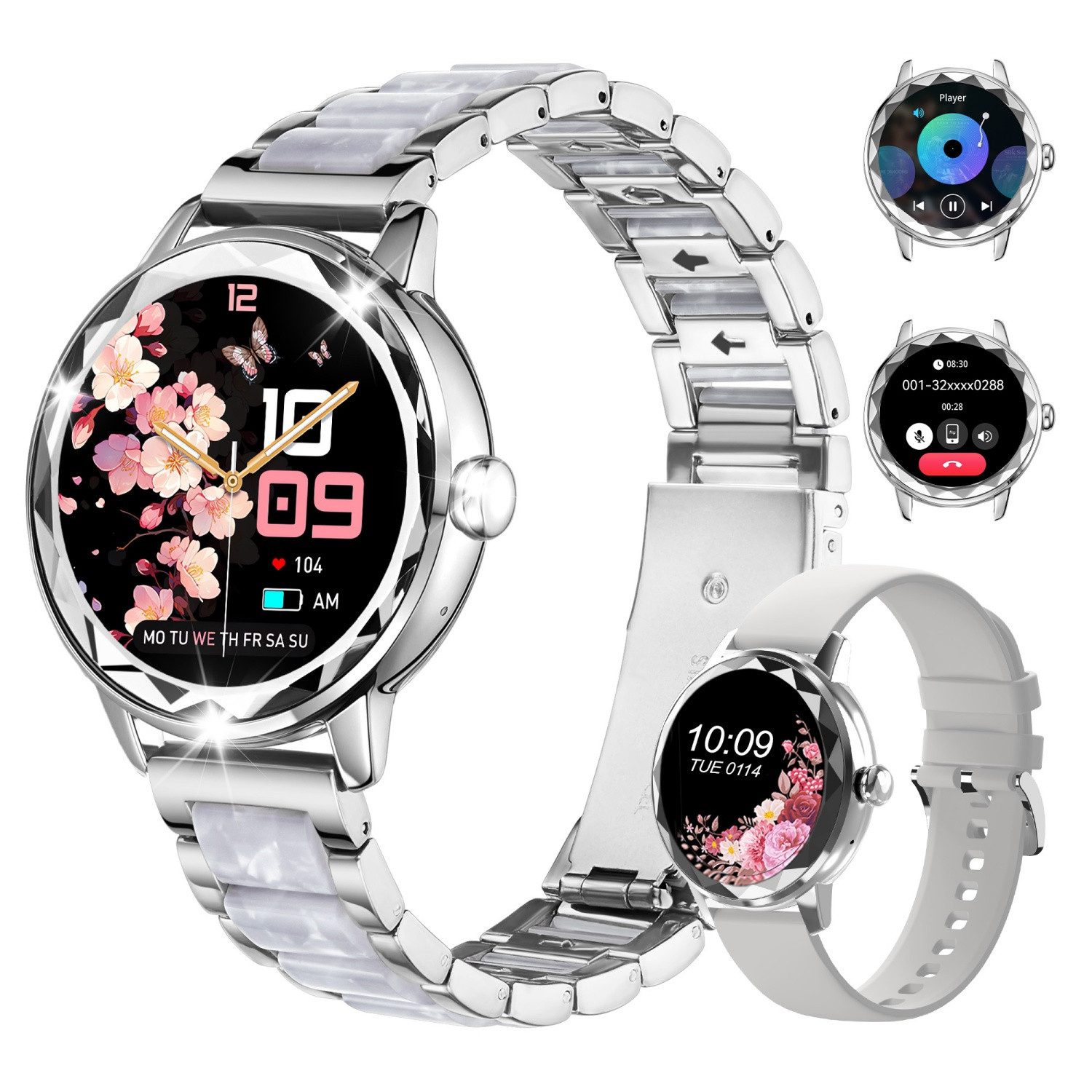 ibettertec Smartwatch Damen, mit Anruffunktion Smartwatch (Fitnessuhr mit Telefonfunktion/WhatsApp Notiz,Smartwatch Fitness Tracker Uhr IP68 Wasserdicht,1.2" HD Voll Touchscreen Fitnessuhr Tracker mit Blutsauerstoff/Pulsmesser/Sportuhr/Schrittzähler/Schla