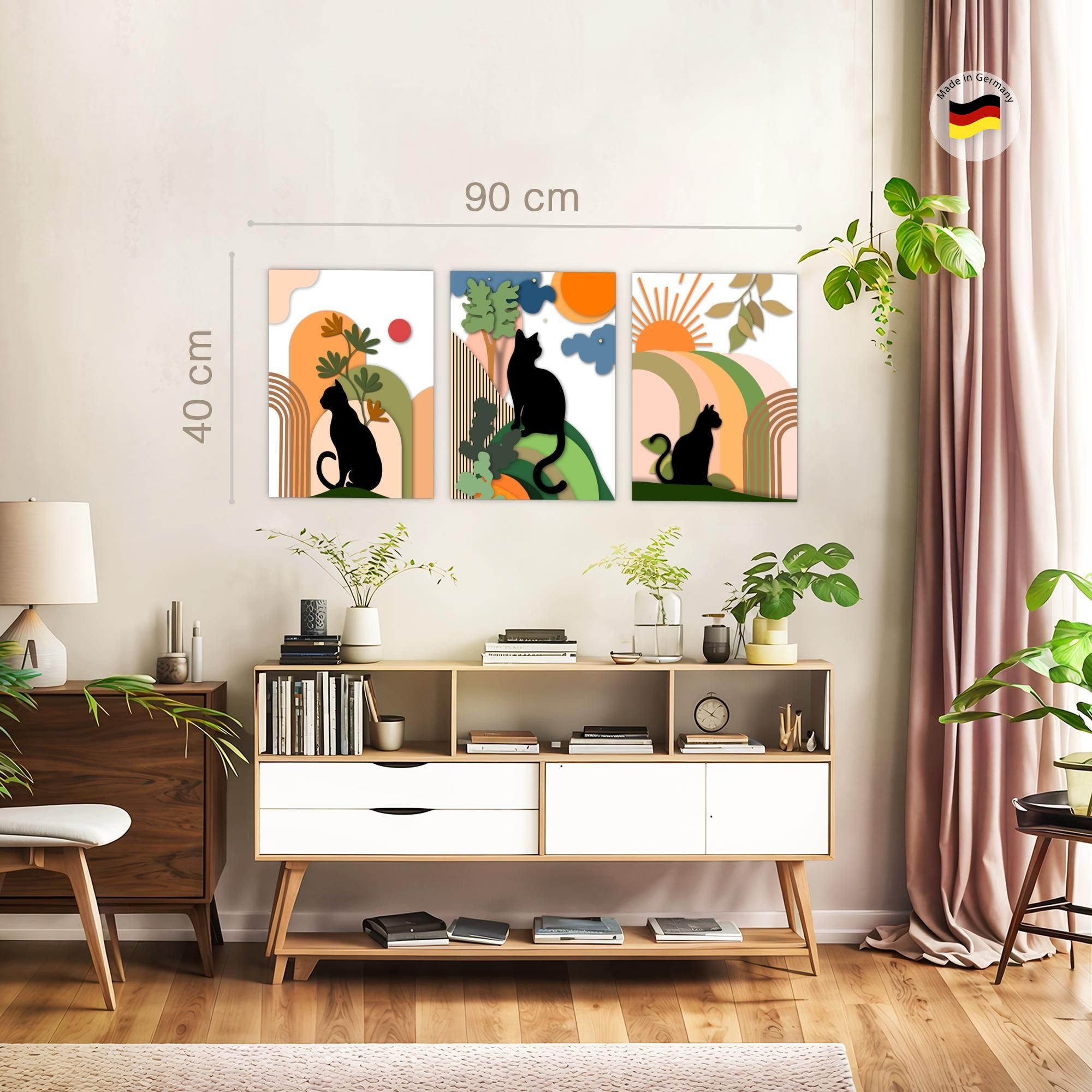 Novart Wandbild Katzen Abstrakt Modern Deko Bilder Beige Orange Wohnzimmer, Katzen – Bild 3 von 5