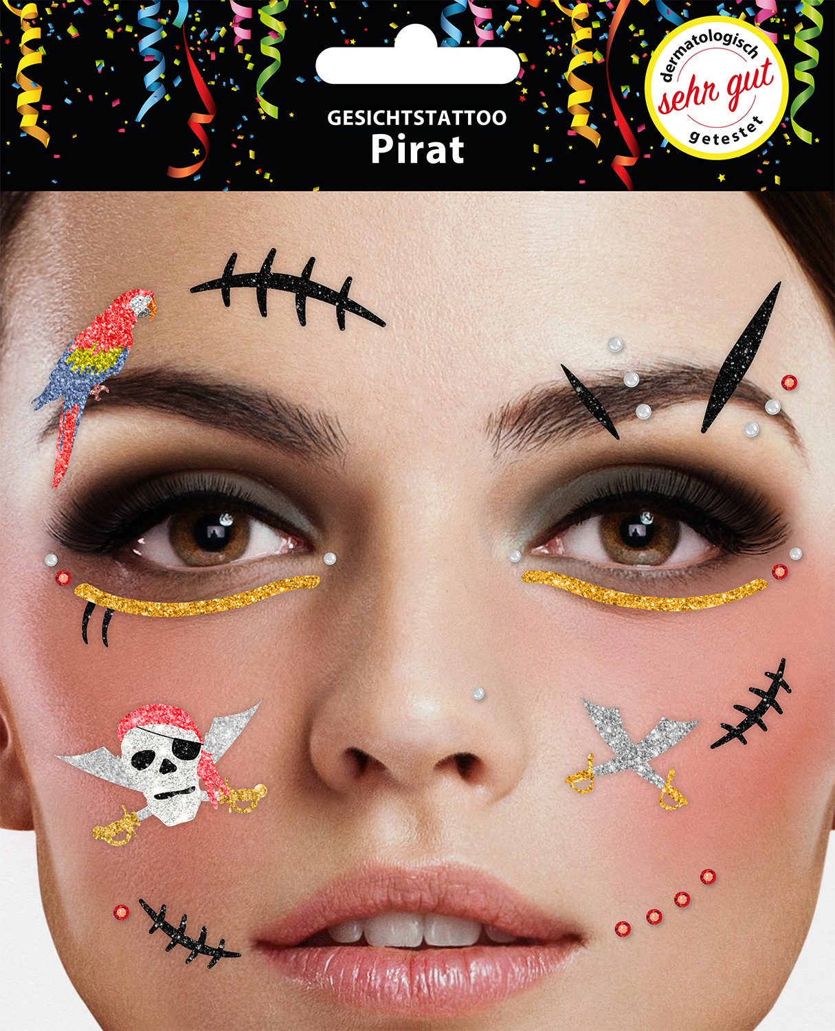 Bock-op-Kölle Schmuck-Tattoo Bock op Kölle Gesichtstattoo - Temporäres Glitter Face Tattoo