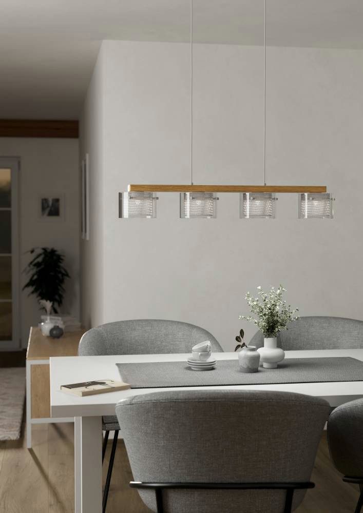 EGLO Hängeleuchte PORTICO-Z Hängelampe Holz weiß, ZigBee 3.0, Timer, Pendelleuchte, Bluetooth, CCT - über Fernbedienung, Dimmfunktion, Ein-/Ausschalter, Farbsteuerung, Farbwechsel, Memoryfunktion, Nachtlichtfunktion, RGB, Smart Home, Weckerfunktion, dimmbar über Fernbedienung, mehrere Helligkeitsstufen, LED fest integriert, RGB, warmweiß - kaltweiß, App / Sprachsteuerung Alexa, 88x15x110cm, exkl. Fernbedienung