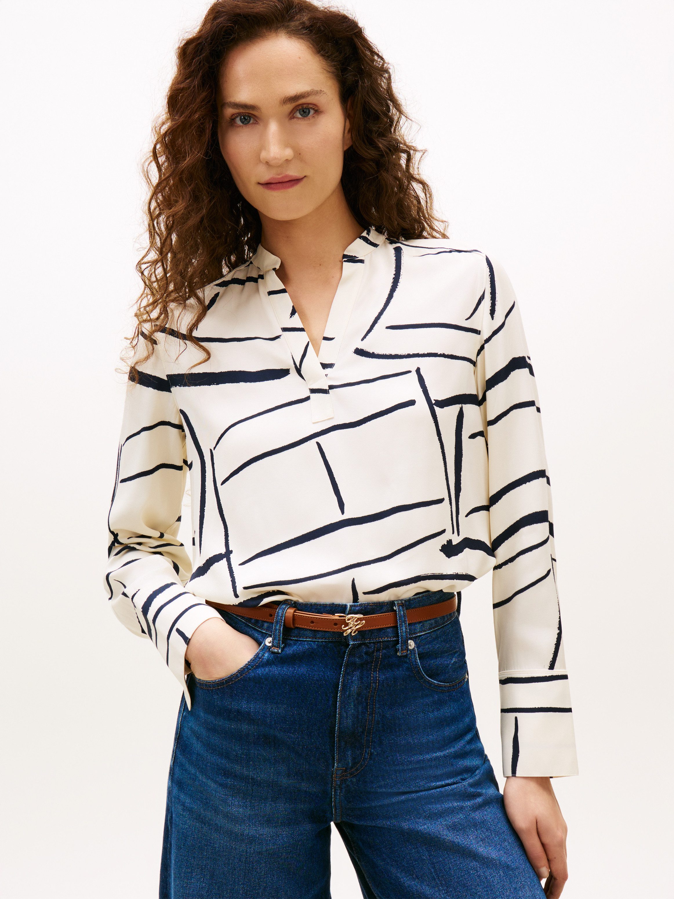 Tommy Hilfiger Langarmbluse VIS TWILL V NECK BLOUSE LS mit Knopfleiste günstig online kaufen