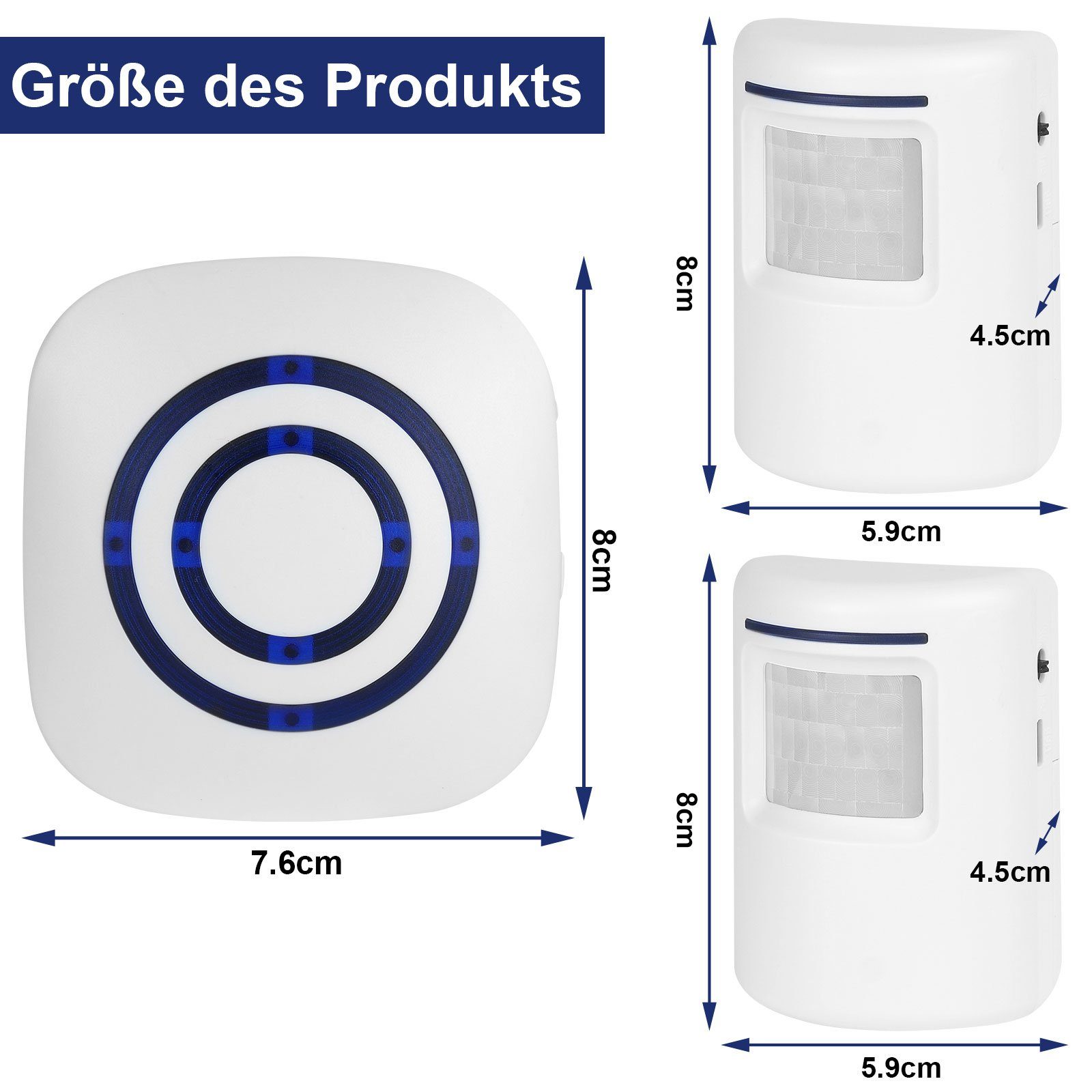 Türklingel-Set Zwei Sensoren Sunicol LED-Anzeigen für +Eine Klingeltöne Melderalarm, PIR-Bewegungsmelder, Drahtloser 38 Türklingel