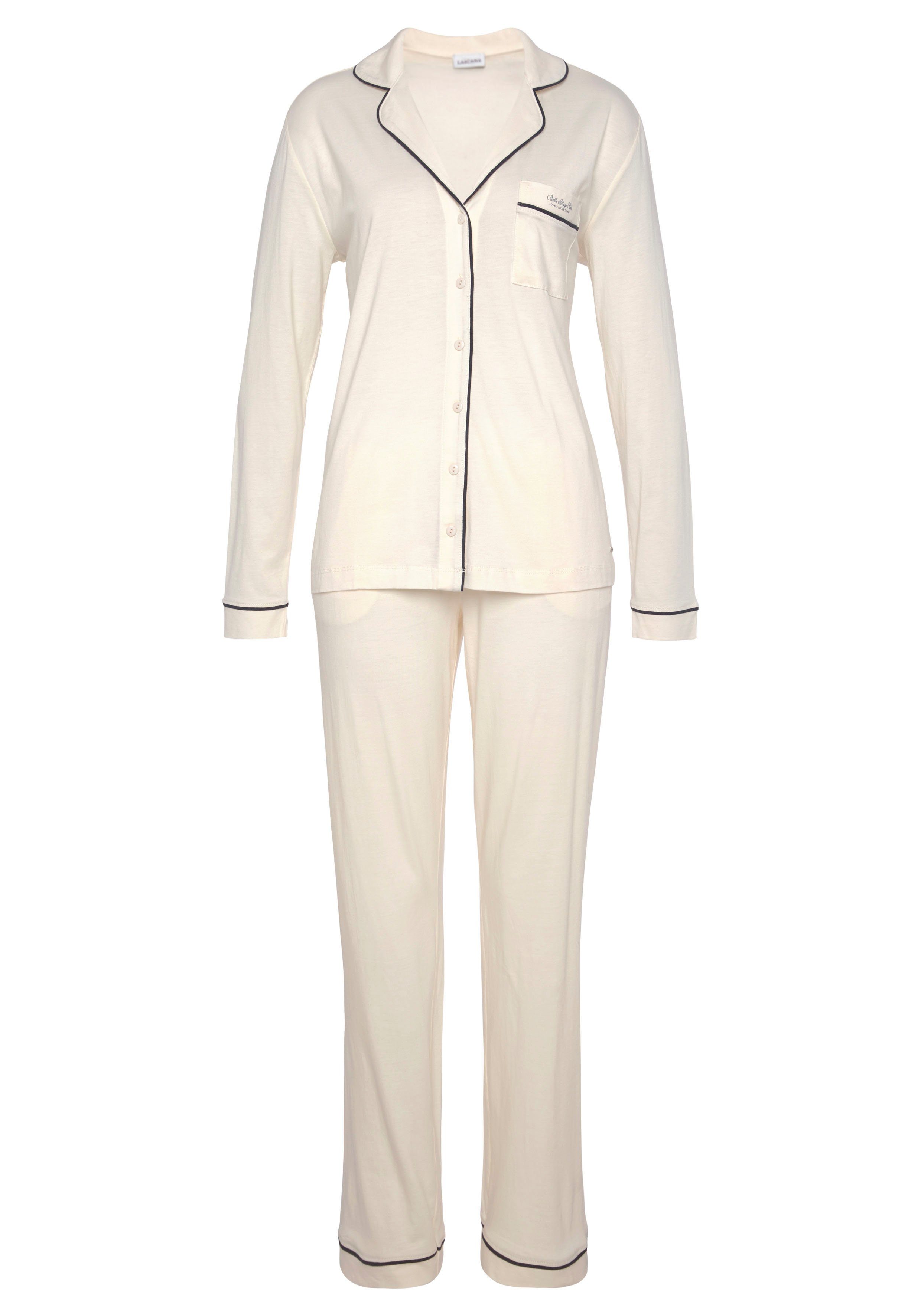 LASCANA Pyjama (2 tlg) mit Kontrastpaspeln günstig online kaufen