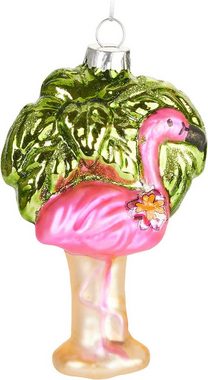 BRUBAKER Christbaumschmuck Flamingo Pink mit Palme Weihnachtskugel, Glas Christbaumschmuck Lustig (1-tlg), Christbaumkugel Figuren Weihnachtsdeko Anhänger