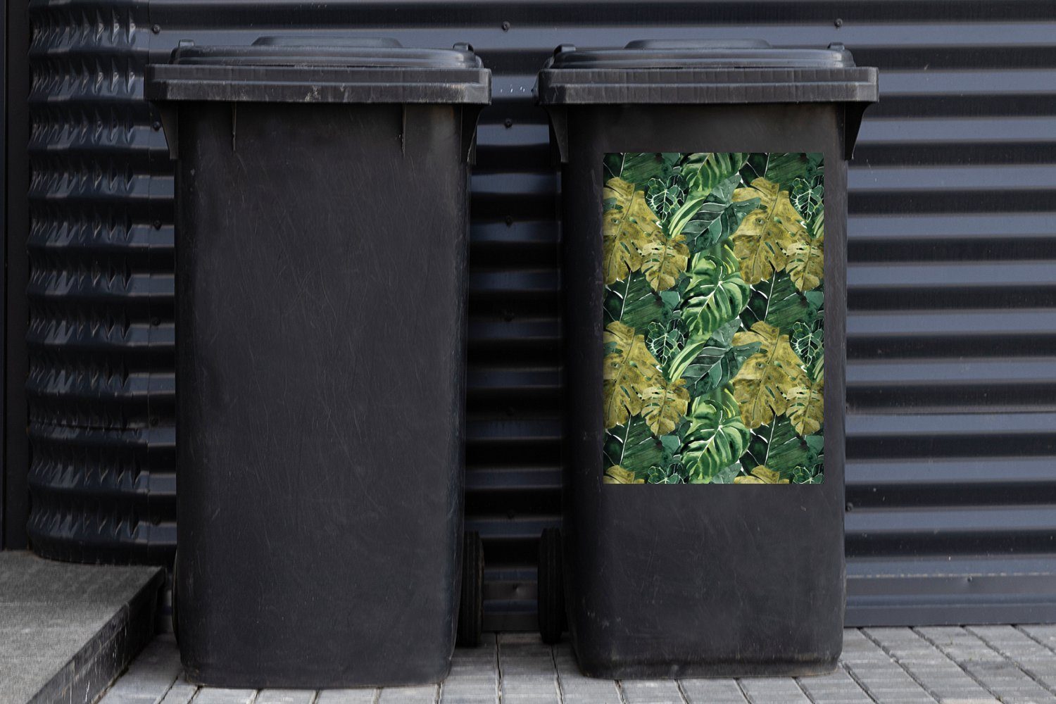 Wandsticker - (1 Abfalbehälter - MuchoWow Mülltonne, Container, Grün St), Sticker, Mülleimer-aufkleber, Blatt Tropisch