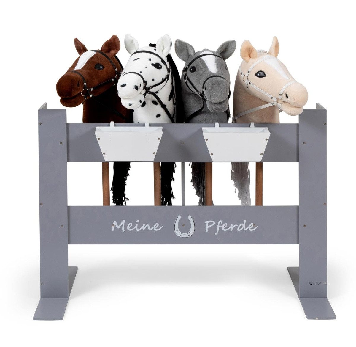 ELLA & PIET® Steckenpferd Hobby Horse Ständer FENCY aus Holz für 4 Pferde (Grau)