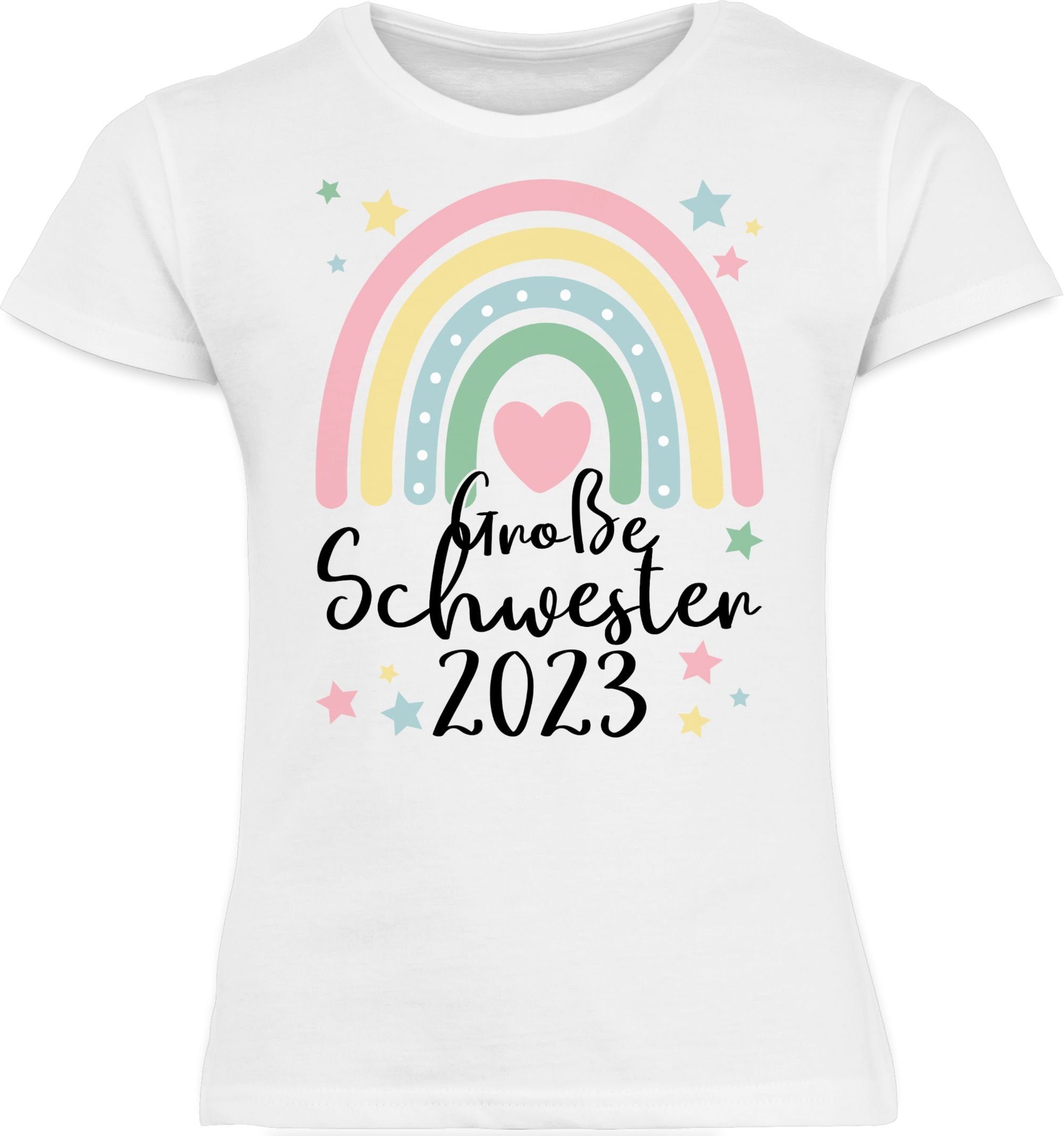Schwester Geschenk Regenbogen Sister Shirtracer Große 2023 Schwester Große 1 Weiß Big T-Shirt