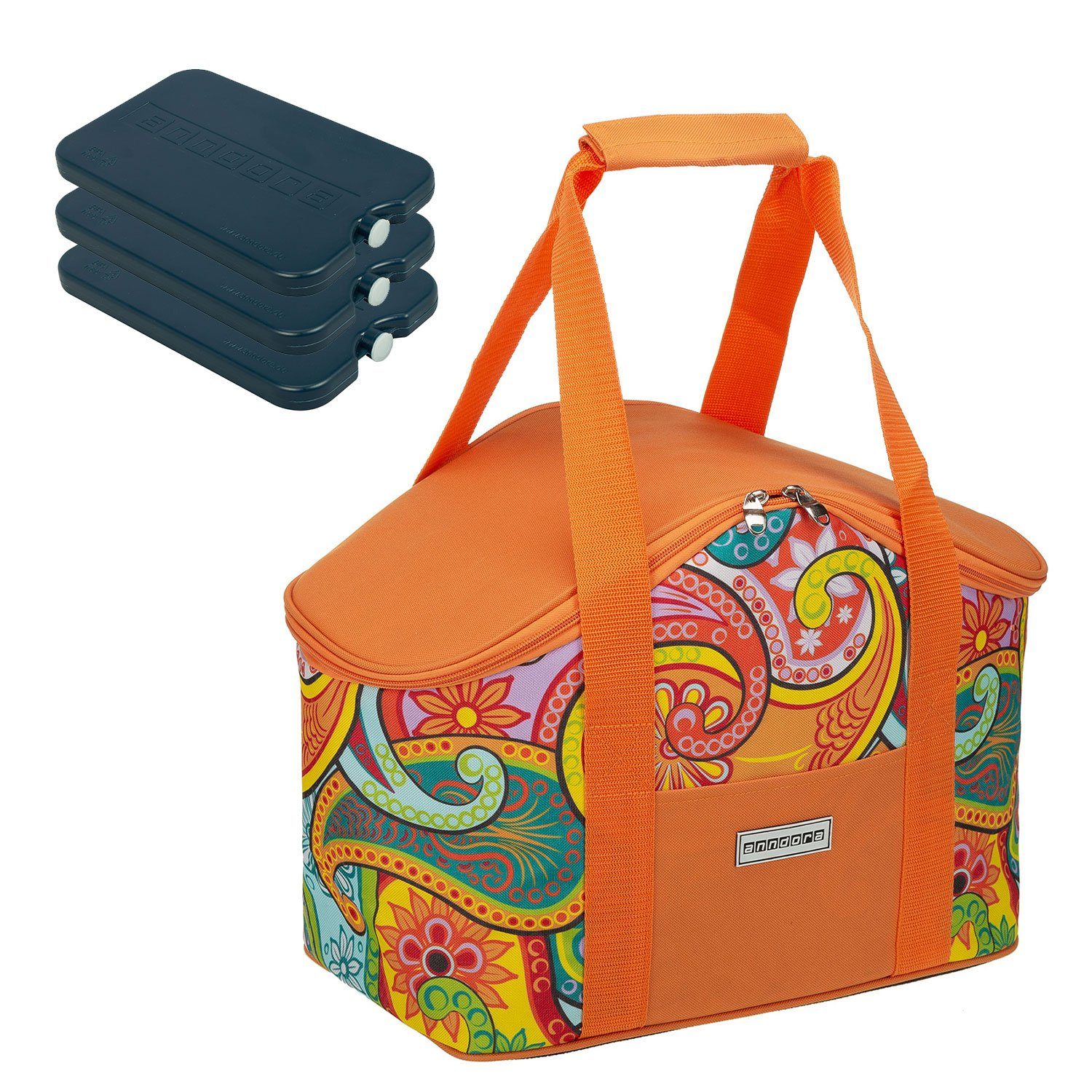 anndora Picknickkorb Kühltasche mit Tragegriff - Farbwahl + 3 Kühlakkus paisley